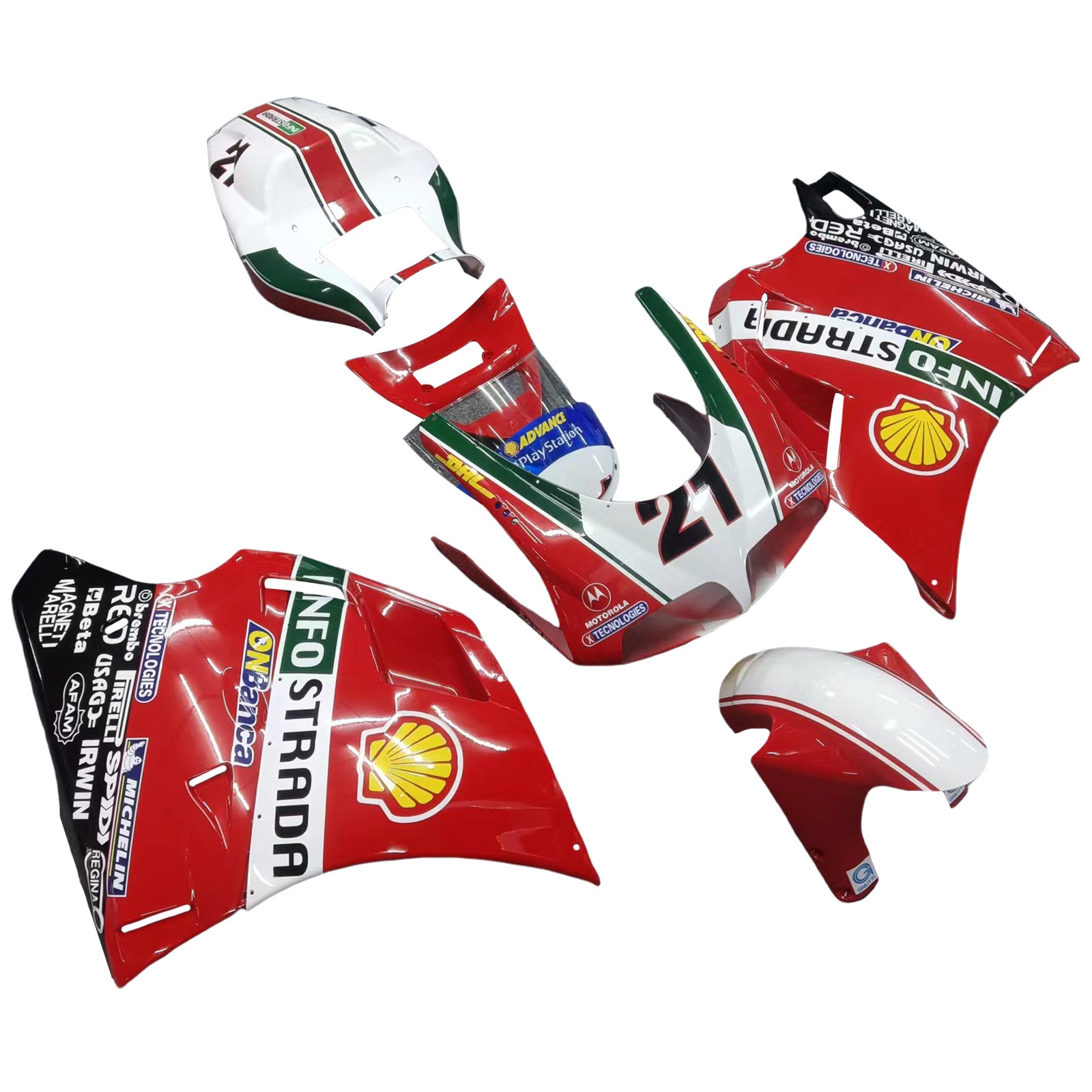 Amotopart Verkleidungsset für Ducati 996 748 1996–2002, Rot mit Logos