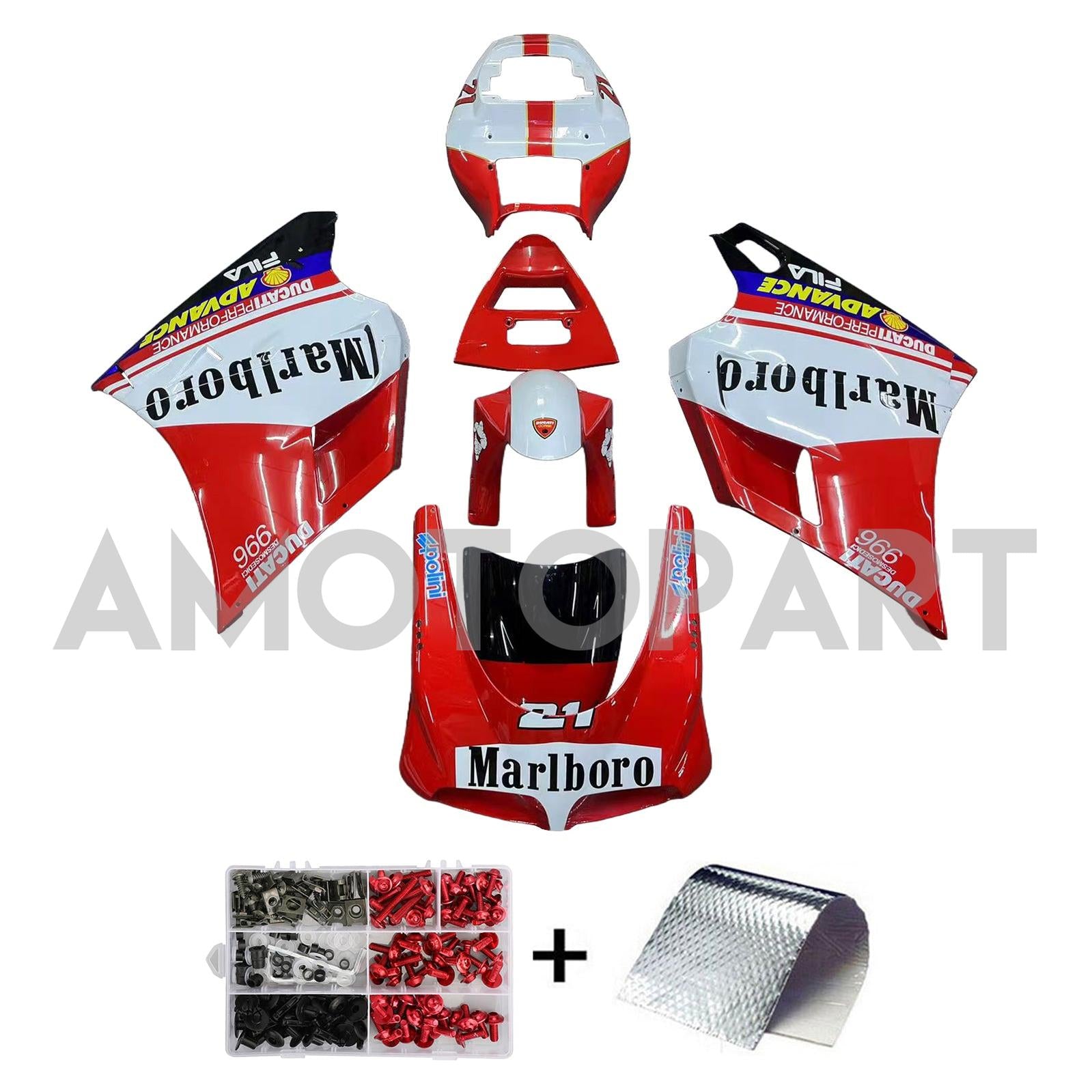Amotopart Ducati 748/916/996/998 1996-2002 Red&White Style4 Fairing Kit