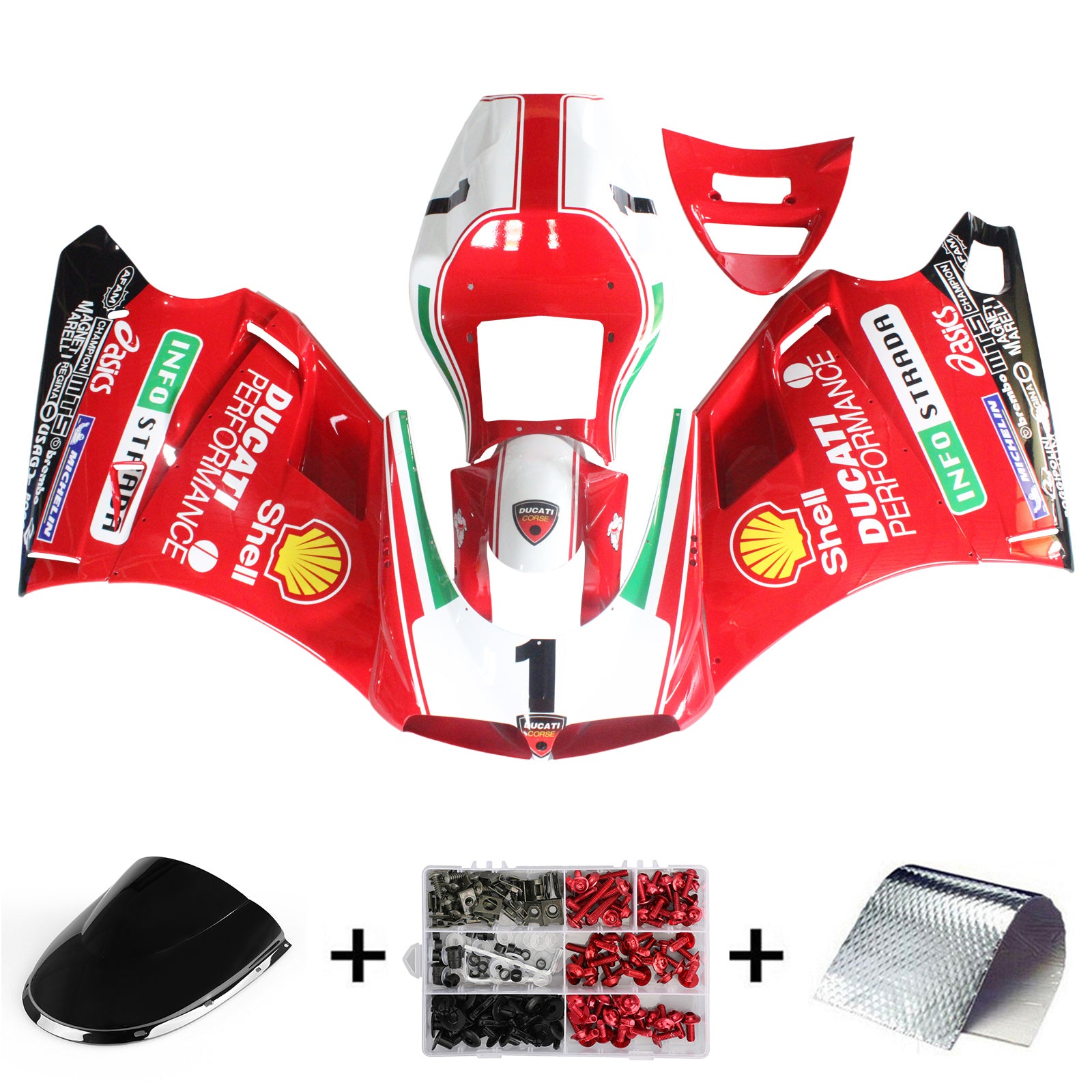 Amotopart Ducati 996 748 1996-2002 Kit de carenado Style4 rojo y blanco