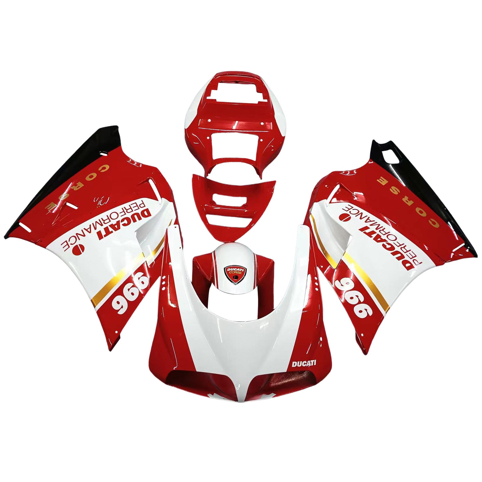 Amotopart Ducati 996 748 1996-2002 Kit de carénage rouge et blanc Style1