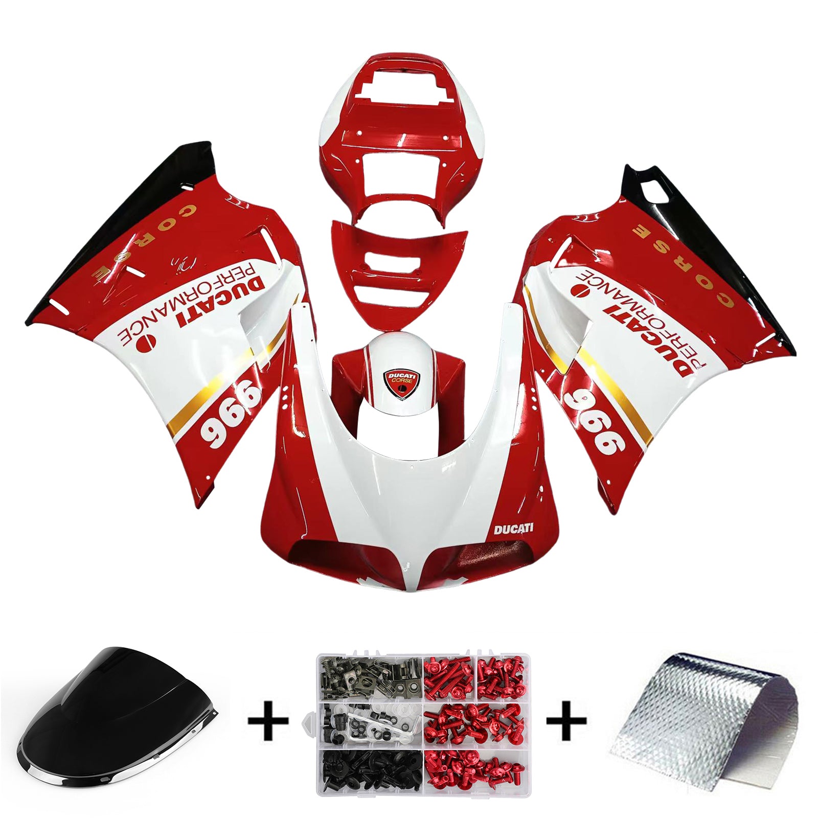 Amotopart Ducati 996 748 1996-2002 Red&White Style1 Fairing Kit