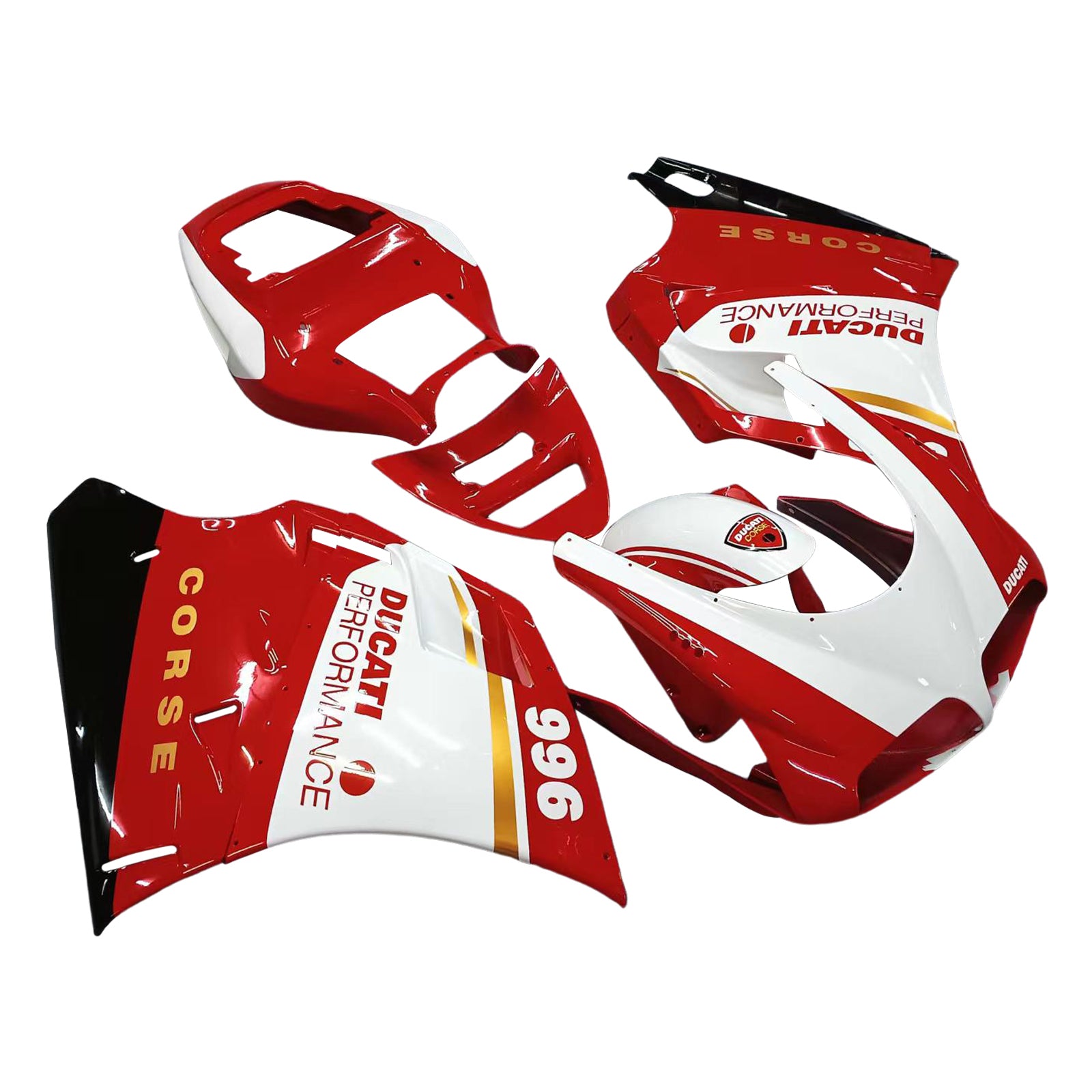 Amotopart Ducati 996 748 1996-2002 Kit de carénage rouge et blanc Style1