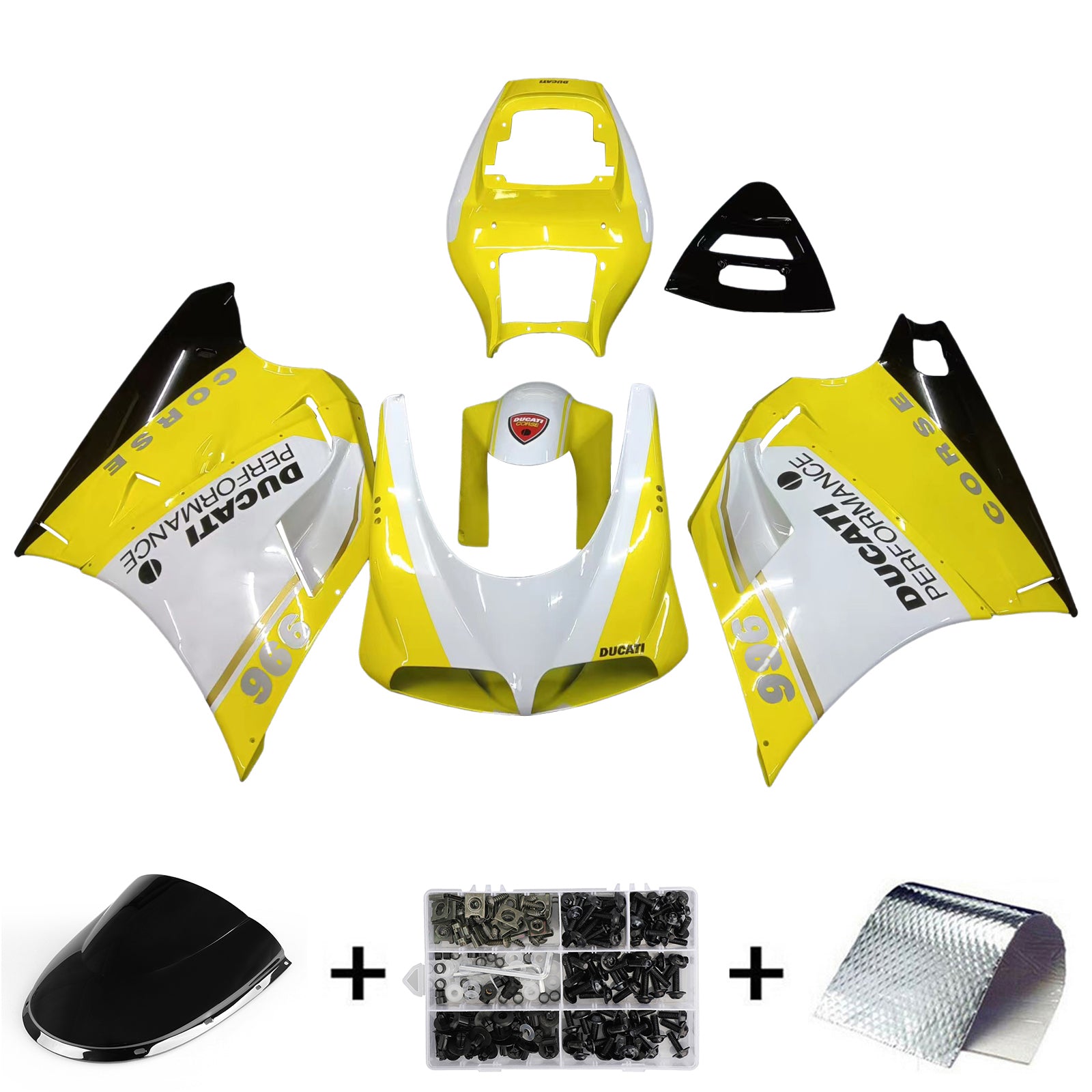Amotopart Ducati 748/916/996/998 1996-2002 Blanc&Kit de carénage jaune
