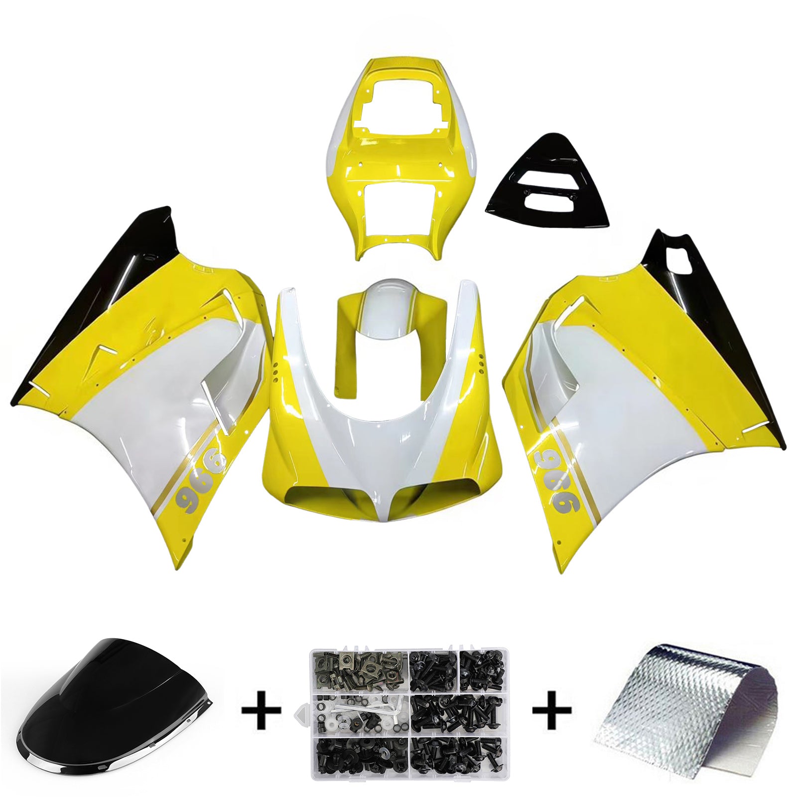 Amotopart Ducati 996 748 1996-2002 White & Yellow Fairing Kit