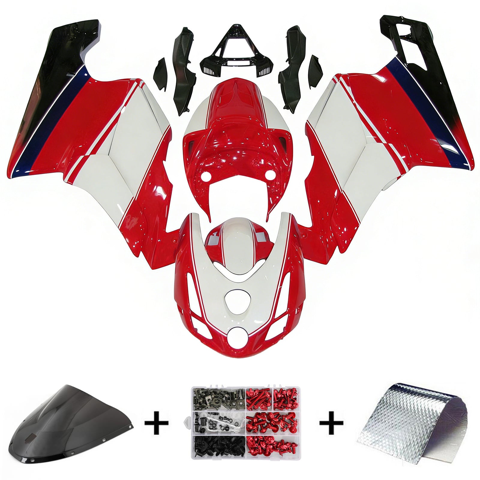 Amotopart 2003 2004 Ducati 999 749 Rød & hvid stil11 Fairing Kit