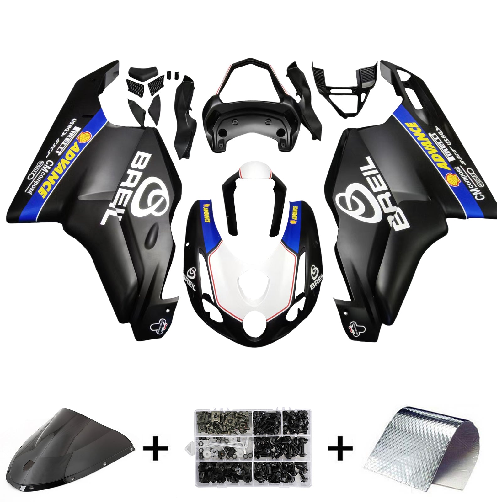 Amotopart 2003 2004 Ducati 999 749 Kit de carénage noir mat et bleu