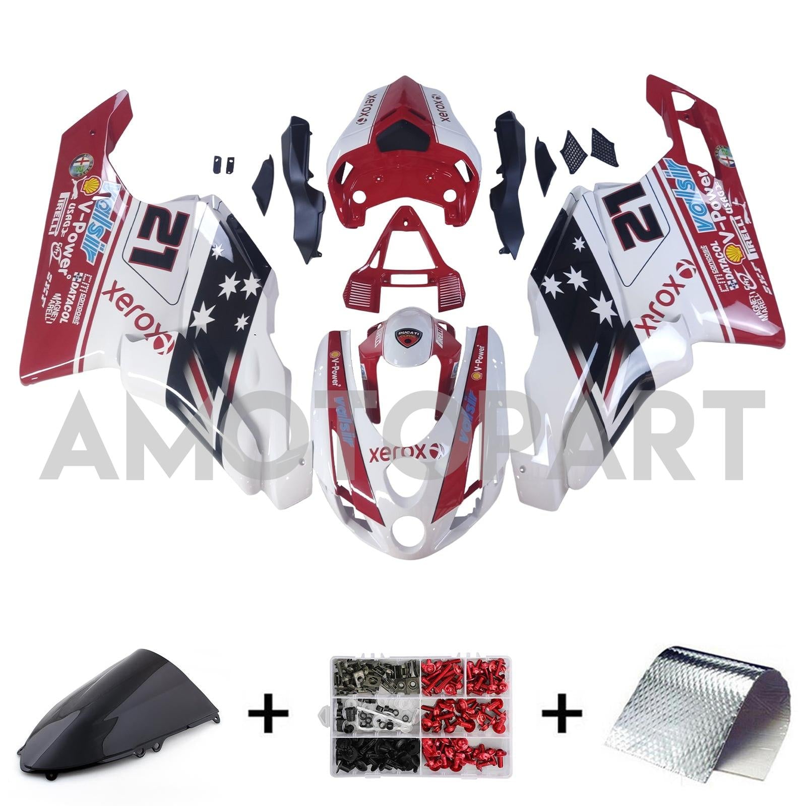 Amotopart 2003 2004 Ducati 999 749 Red&White Style5 Fairing Kit