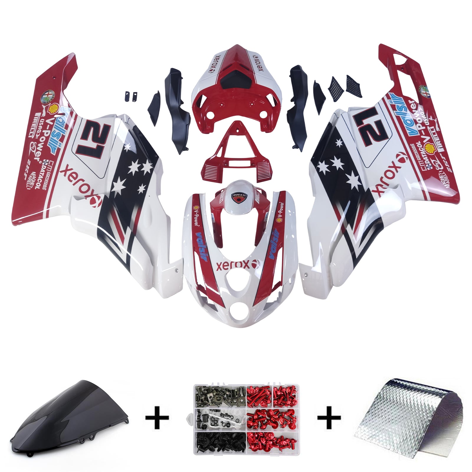 Amotopart 2003 2004 Ducati 999 749 Kit de carénage rouge et blanc Style5