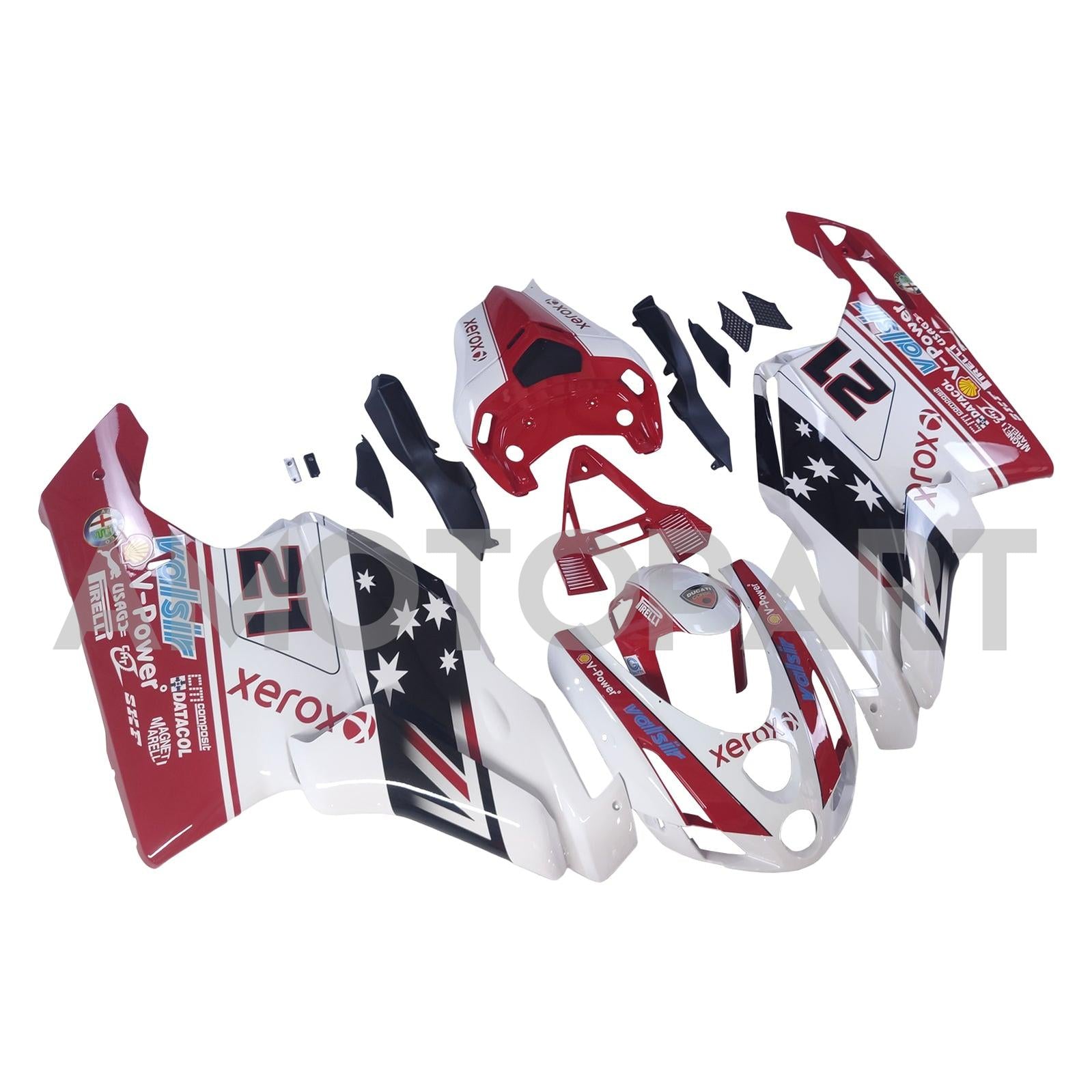 Amotopart 2003 2004 Ducati 999 749 Kit de carenado rojo y blanco estilo 5