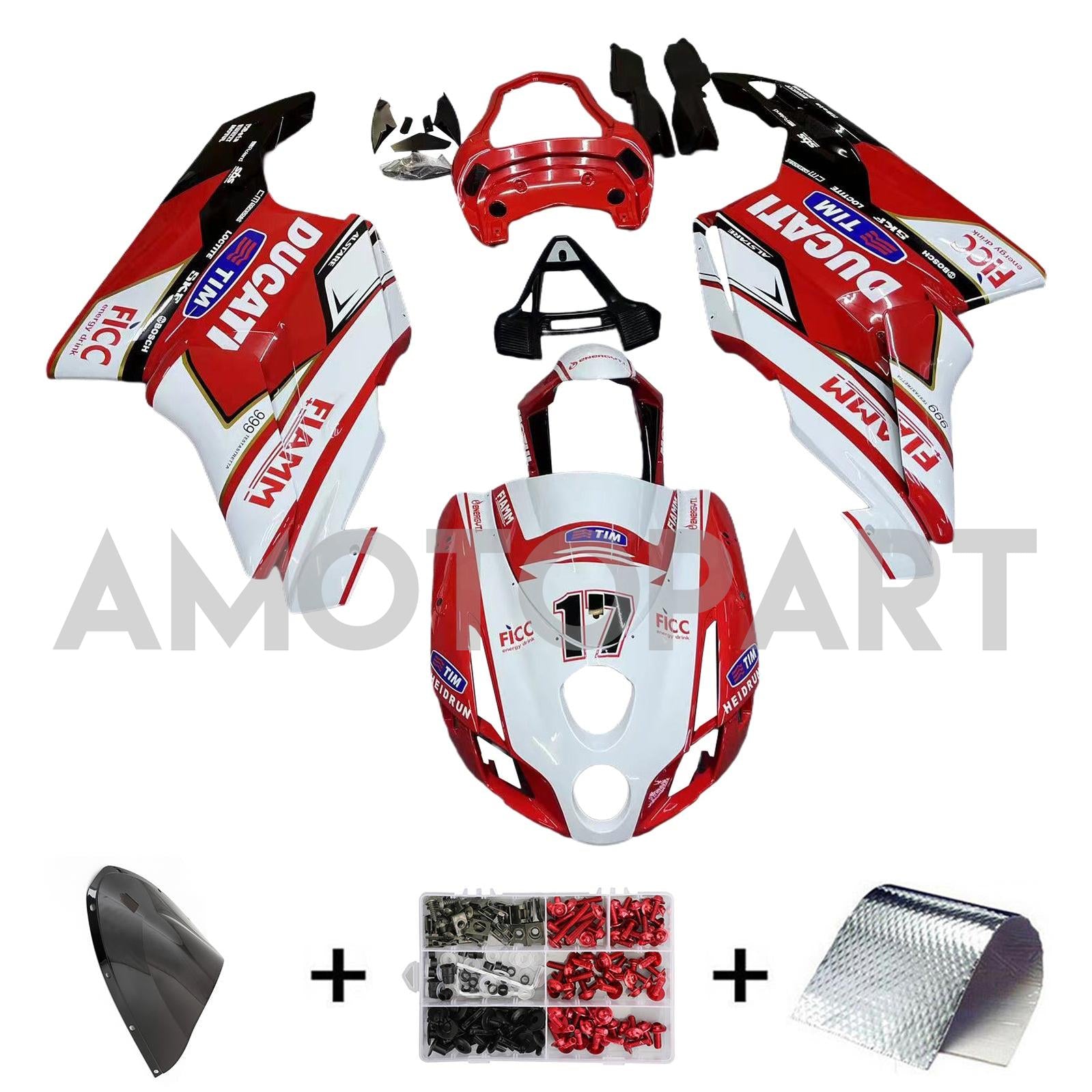 Amotopart 2003 2004 Ducati 999 749 Kit de carenado rojo y blanco Style1