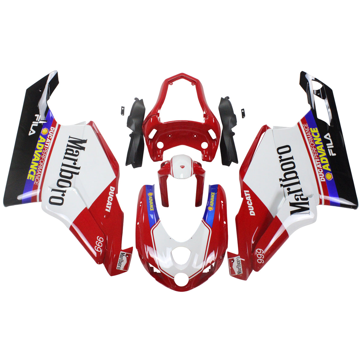 Amotopart Verkleidungsset für Ducati 2005–2006 999/749, Weiß, Rot