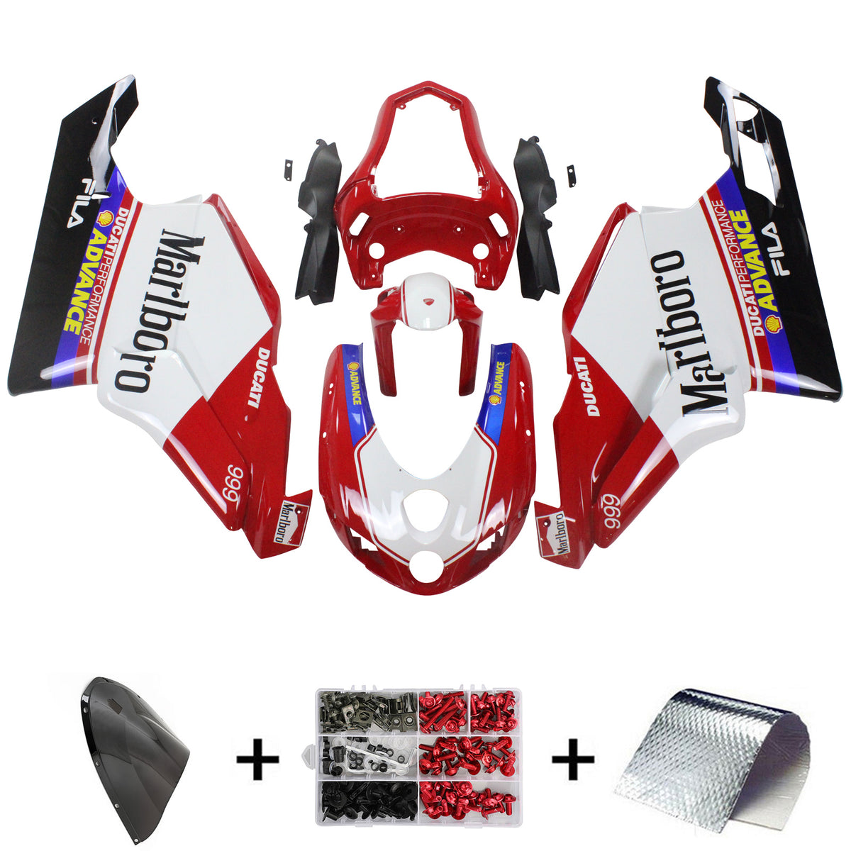 Amotopart Verkleidungsset für Ducati 2005–2006 999/749, Weiß, Rot
