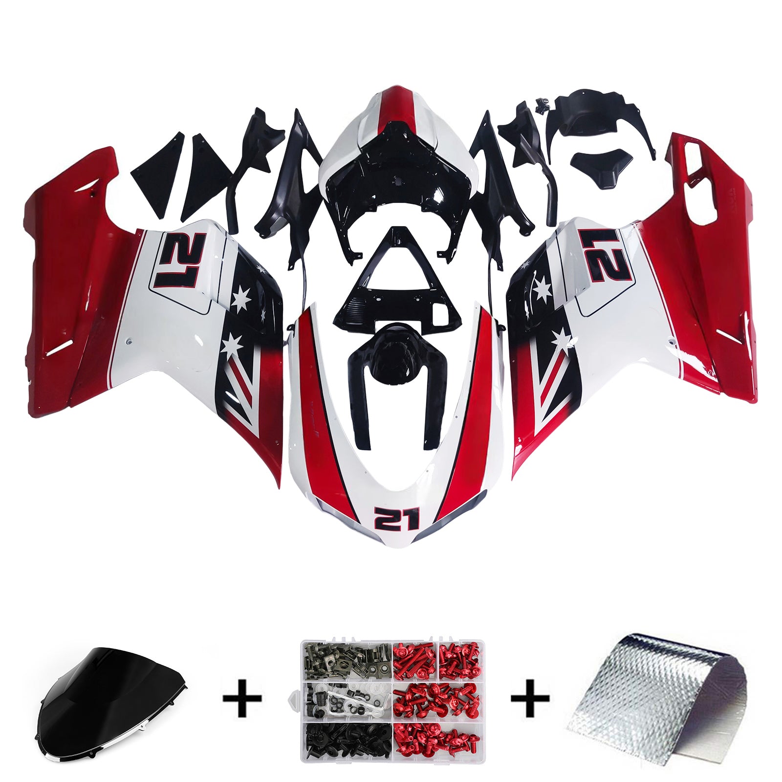 Amotopart All Years Ducati 1098/1198/848 Red White Fairing Kit