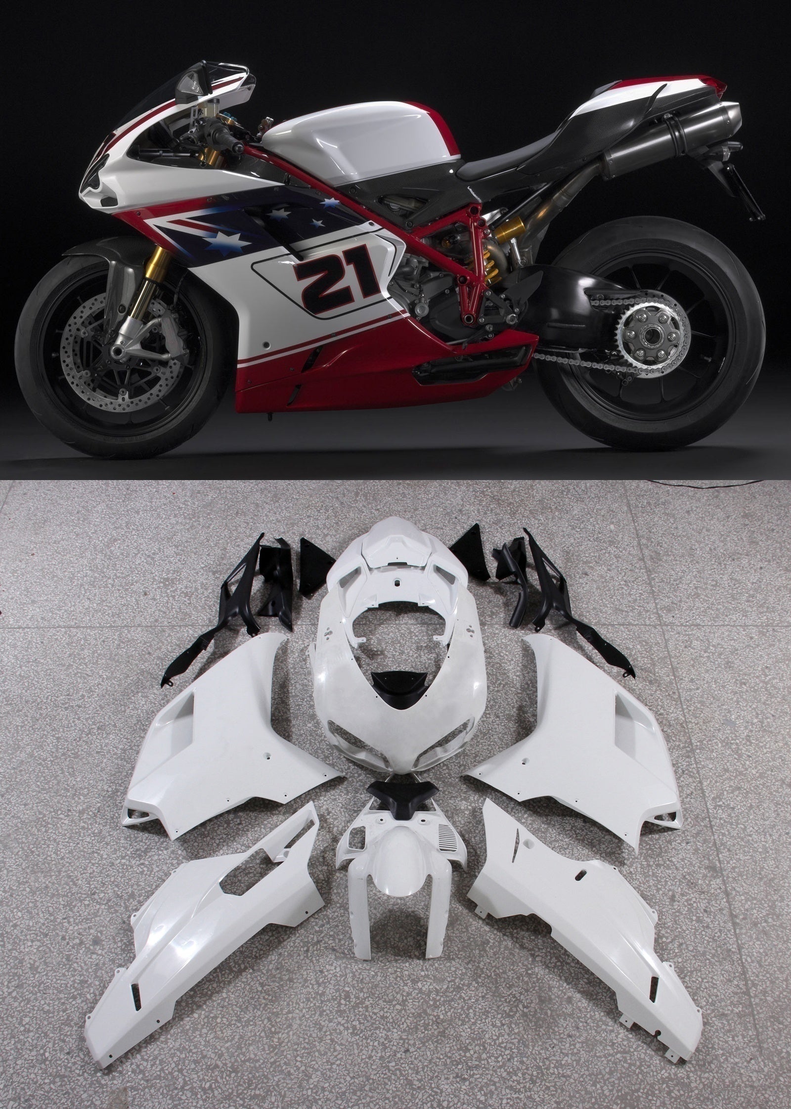 Amotopart 2007-2011 Ducati 1098/1198/848 White Black Red Fairing Kit