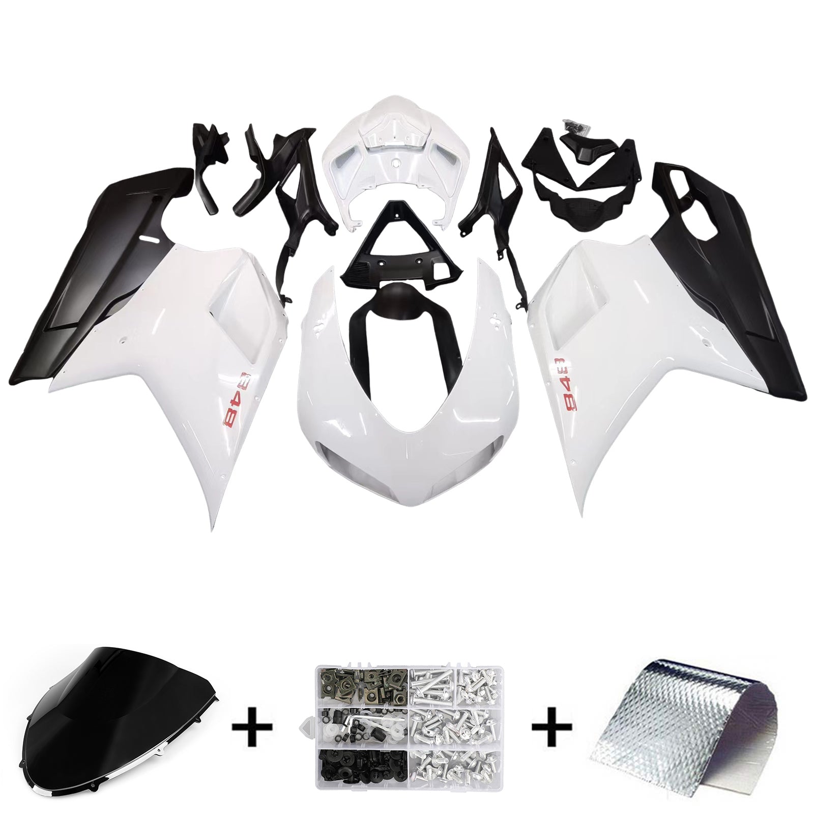 Amotopart All Years Ducati 848 Black White Fairing Kit