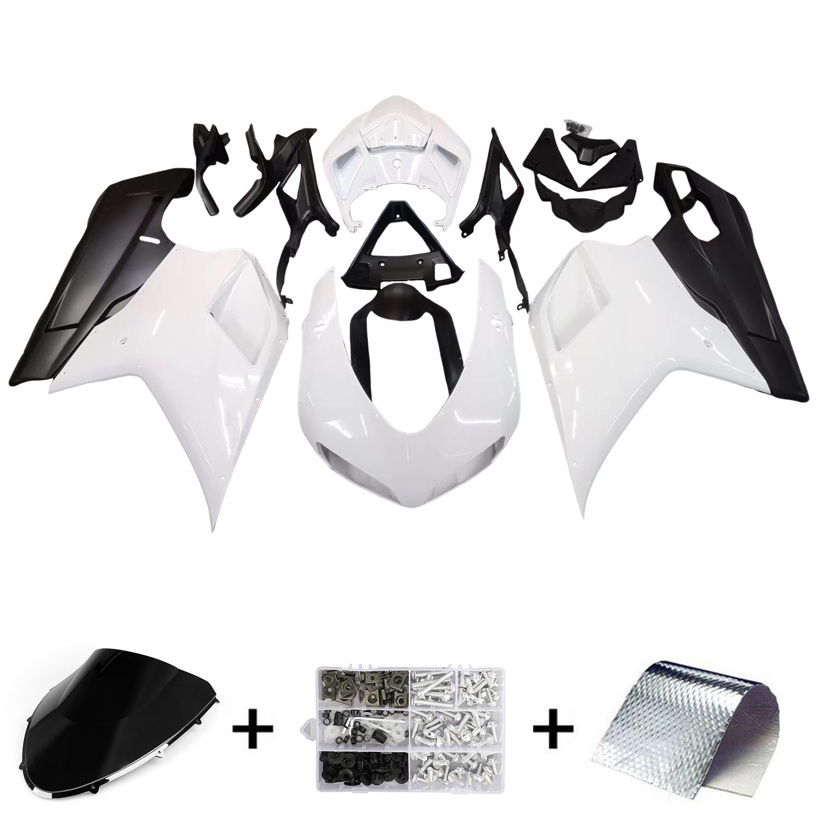 Amotopart All Years Ducati 1098 1198 848 Black White Fairing Kit