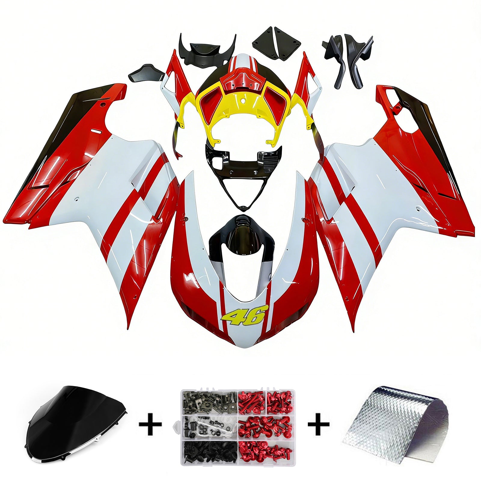 Amotopart All Years Ducati 1098/1198/848 Red White Yellow Fairing Kit
