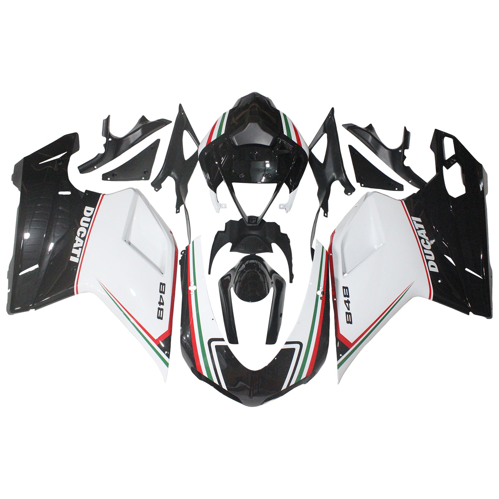 Amotopart Ducati Todos los Años 1098/1198/848 Kit de Carenado Blanco Negro