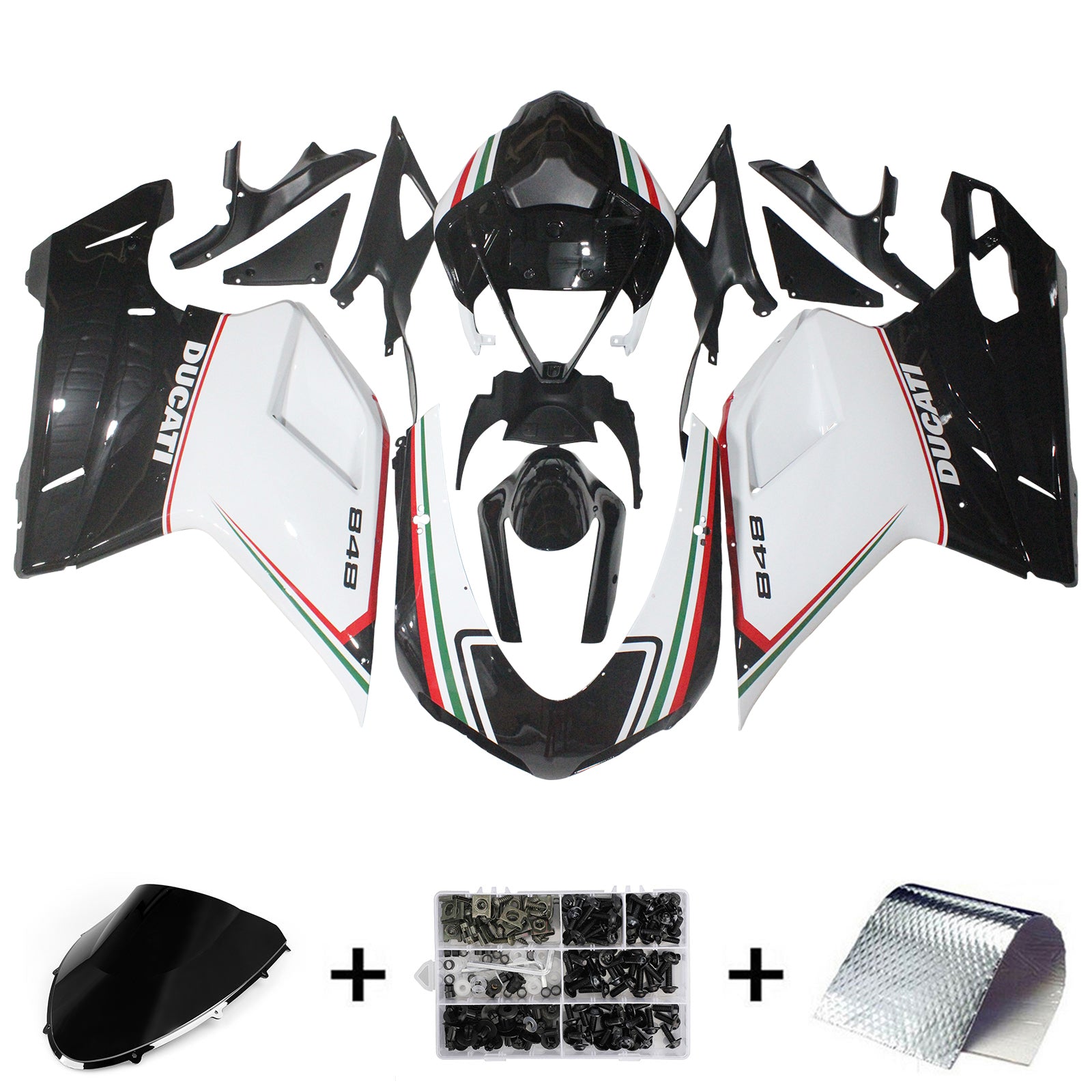 Amotopart Ducati Todos los Años 1098/1198/848 Kit de Carenado Blanco Negro