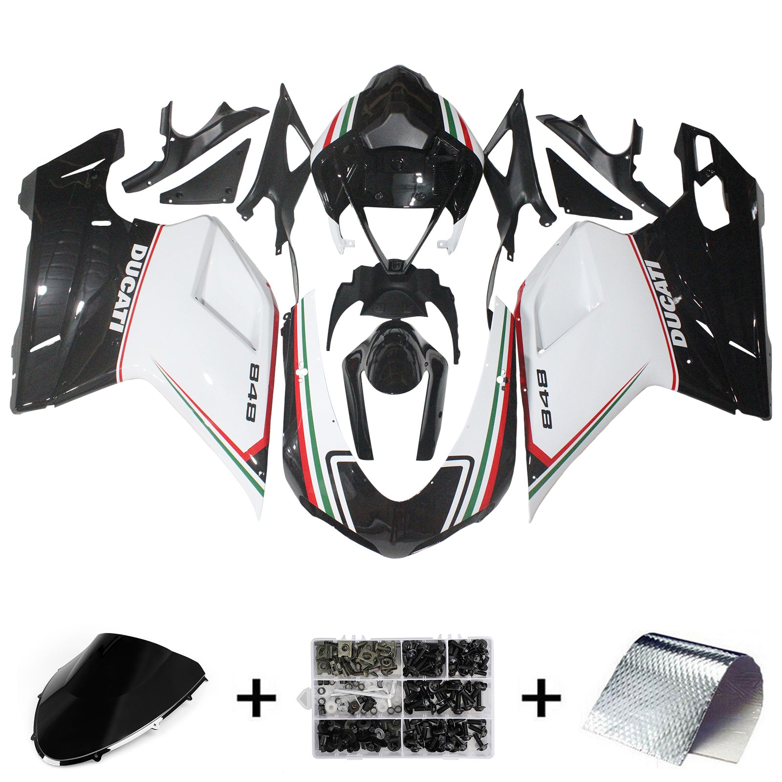 Amotopart Ducati 2007-2012 1098/1198/848 Black White Fairing Kit