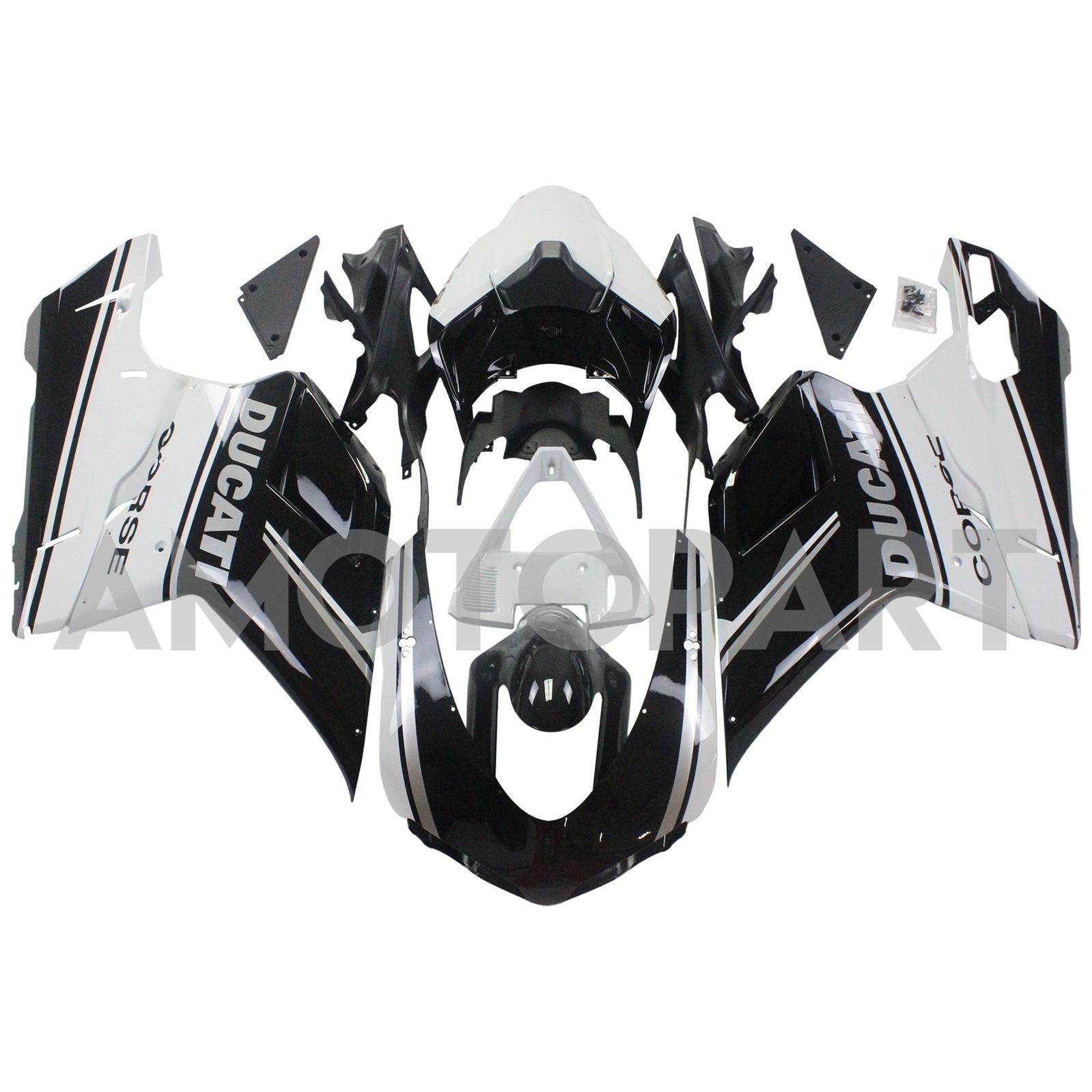 Amotopart Ducati All Years 1098/1198/848 Black Mix White Fairing Kit