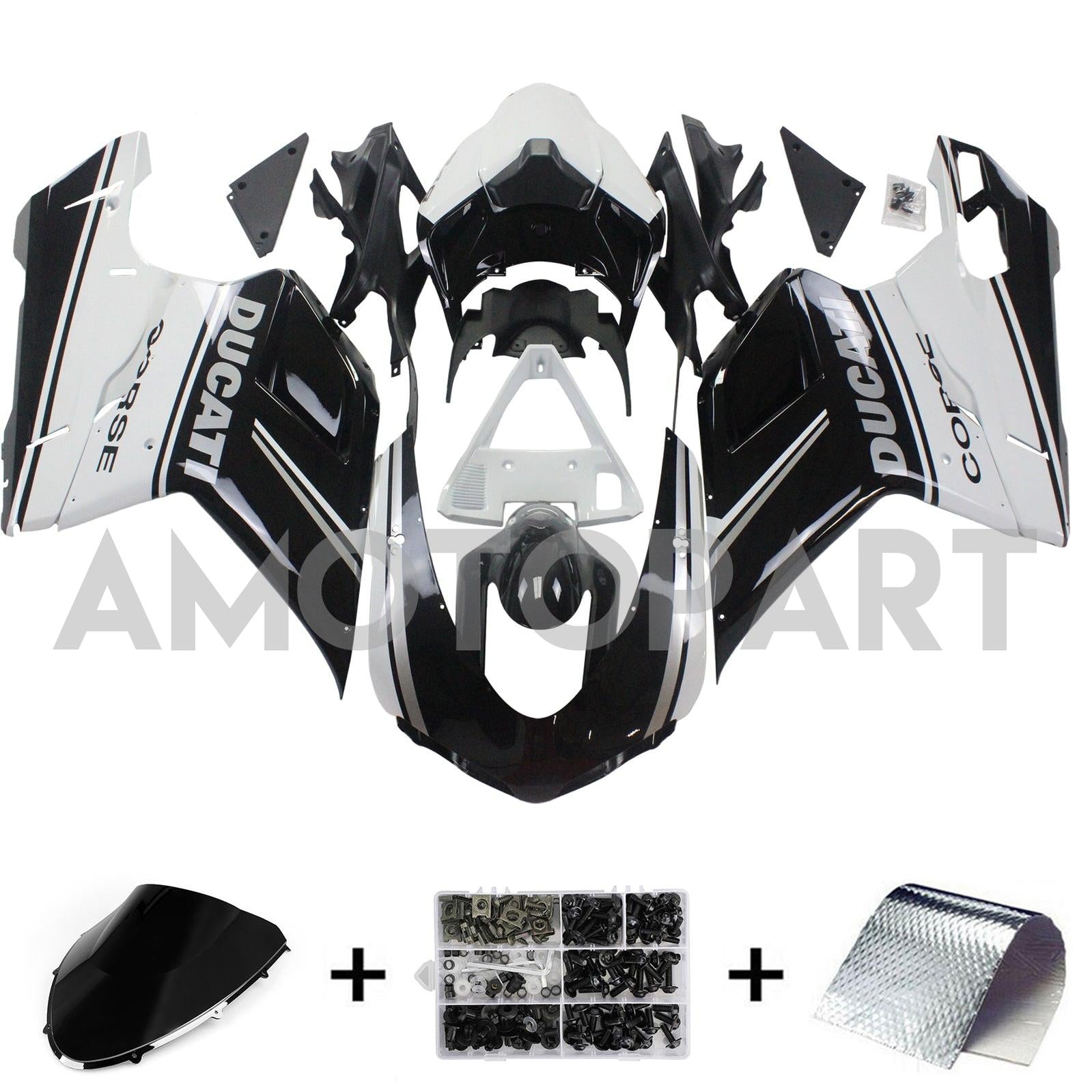 Amotopart Ducati All Years 1098/1198/848 Black Mix White Fairing Kit