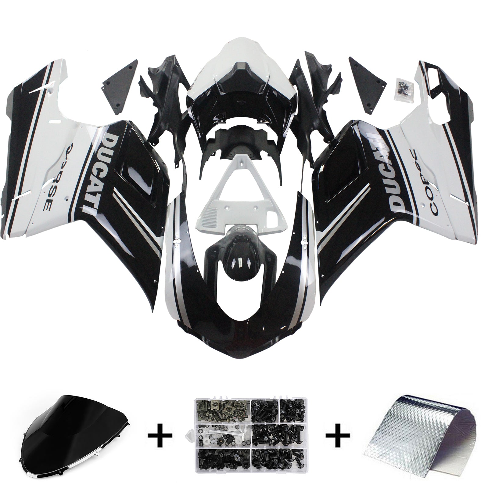 Amotopart Ducati All Years 1098/1198/848 Black Mix White Fairing Kit