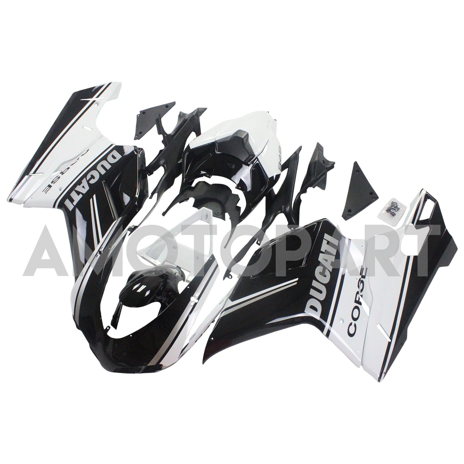Amotopart Ducati All Years 1098/1198/848 Black Mix White Fairing Kit