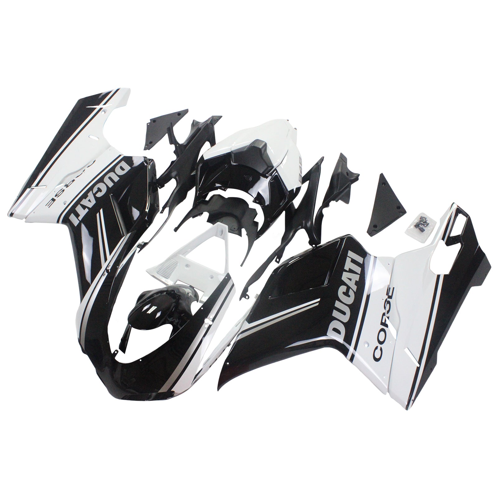 Amotopart Ducati All Years 1098/1198/848 Black Mix White Fairing Kit