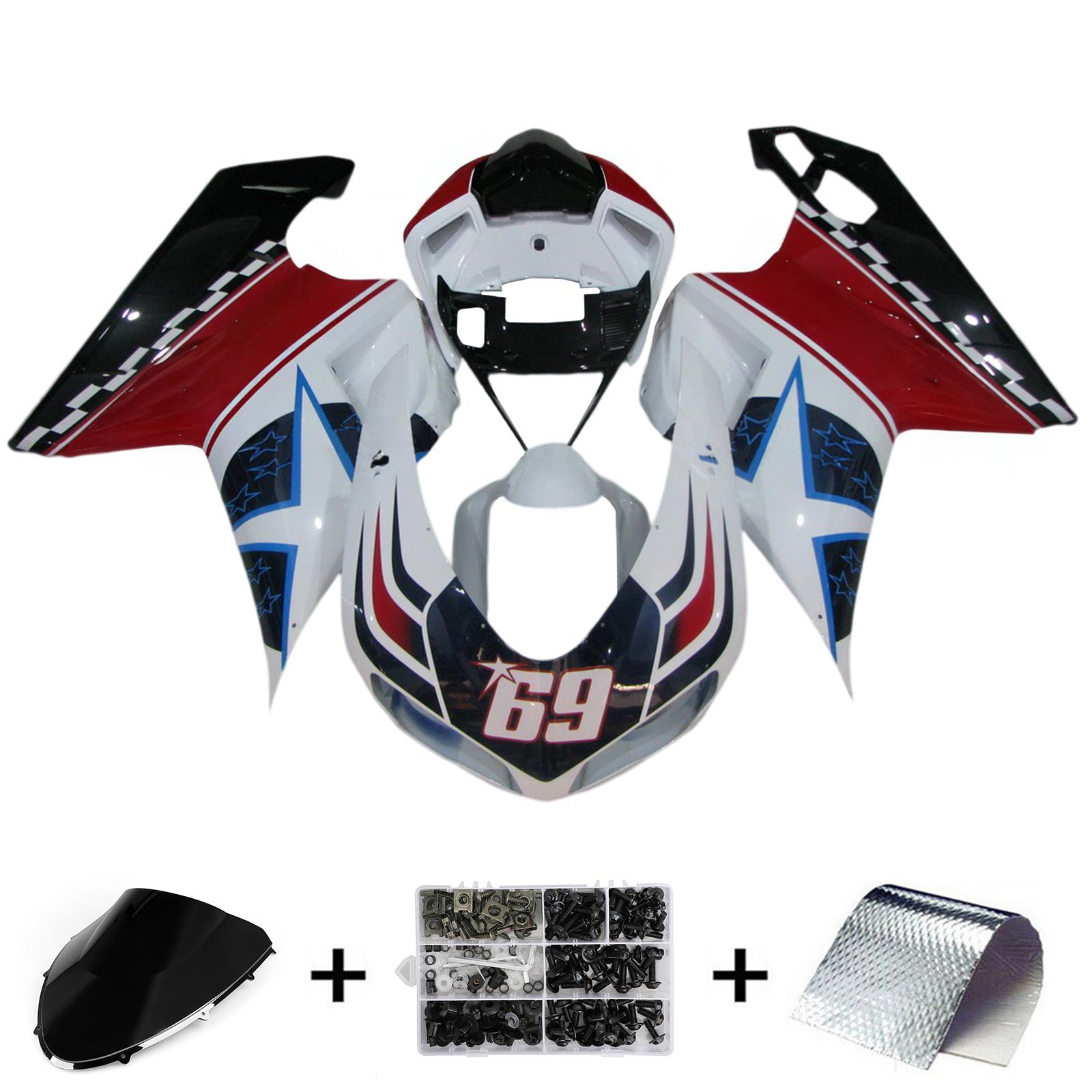Amotopart All Years Ducati 1098 1198 848 Red&White Style4 Fairing Kit