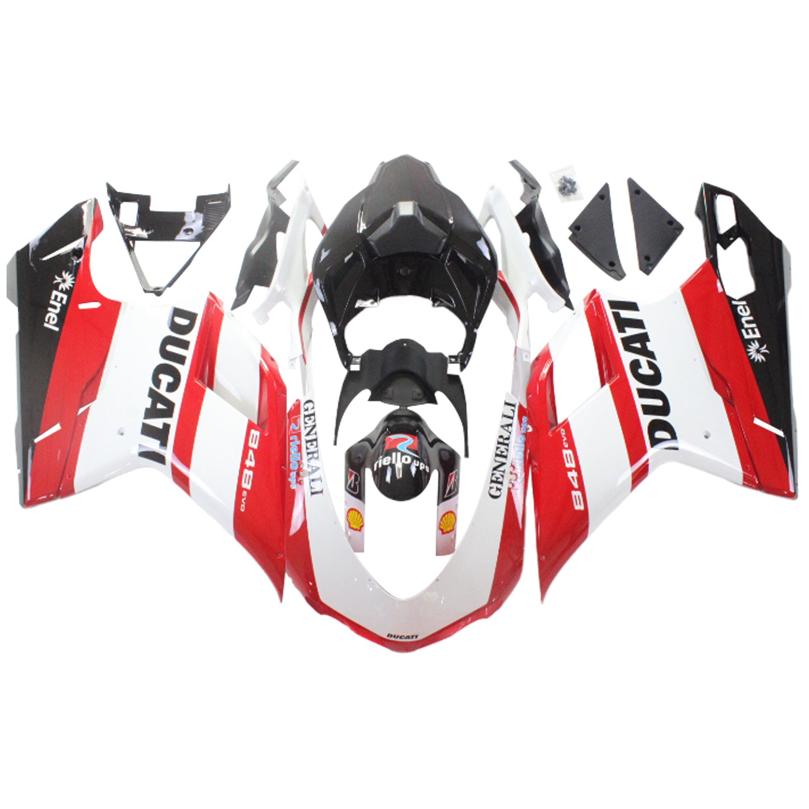 Amotopart Kit de carénage Ducati 1098 1198 848 rouge et blanc Style5 toutes années