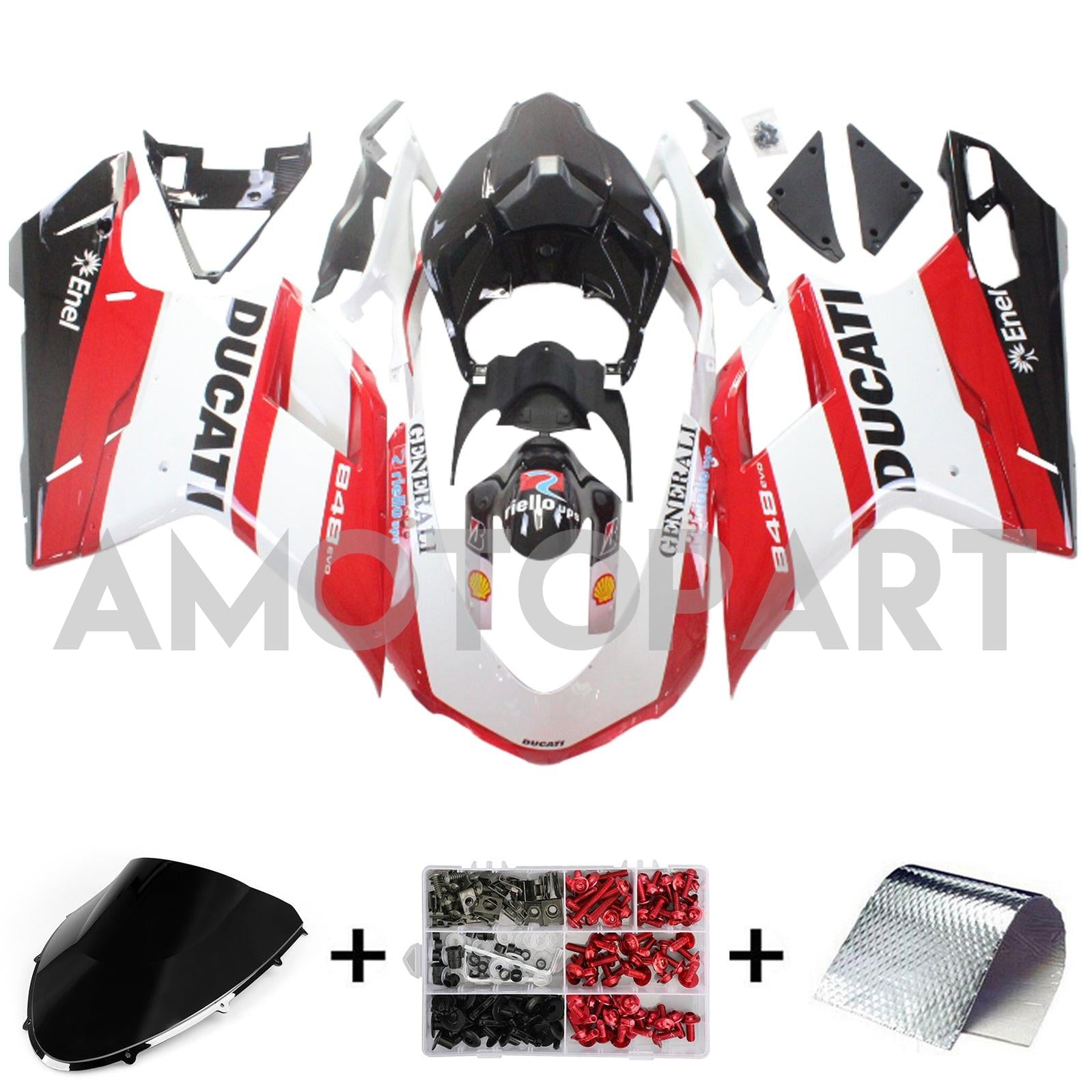 Amotopart All Years Ducati 1098 1198 848 Red&White Style5 Fairing Kit