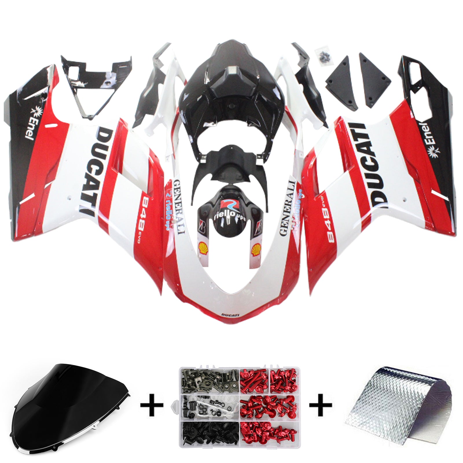 Amotopart Todos los años Ducati 1098 1198 848 Kit de carenado Style5 rojo y blanco