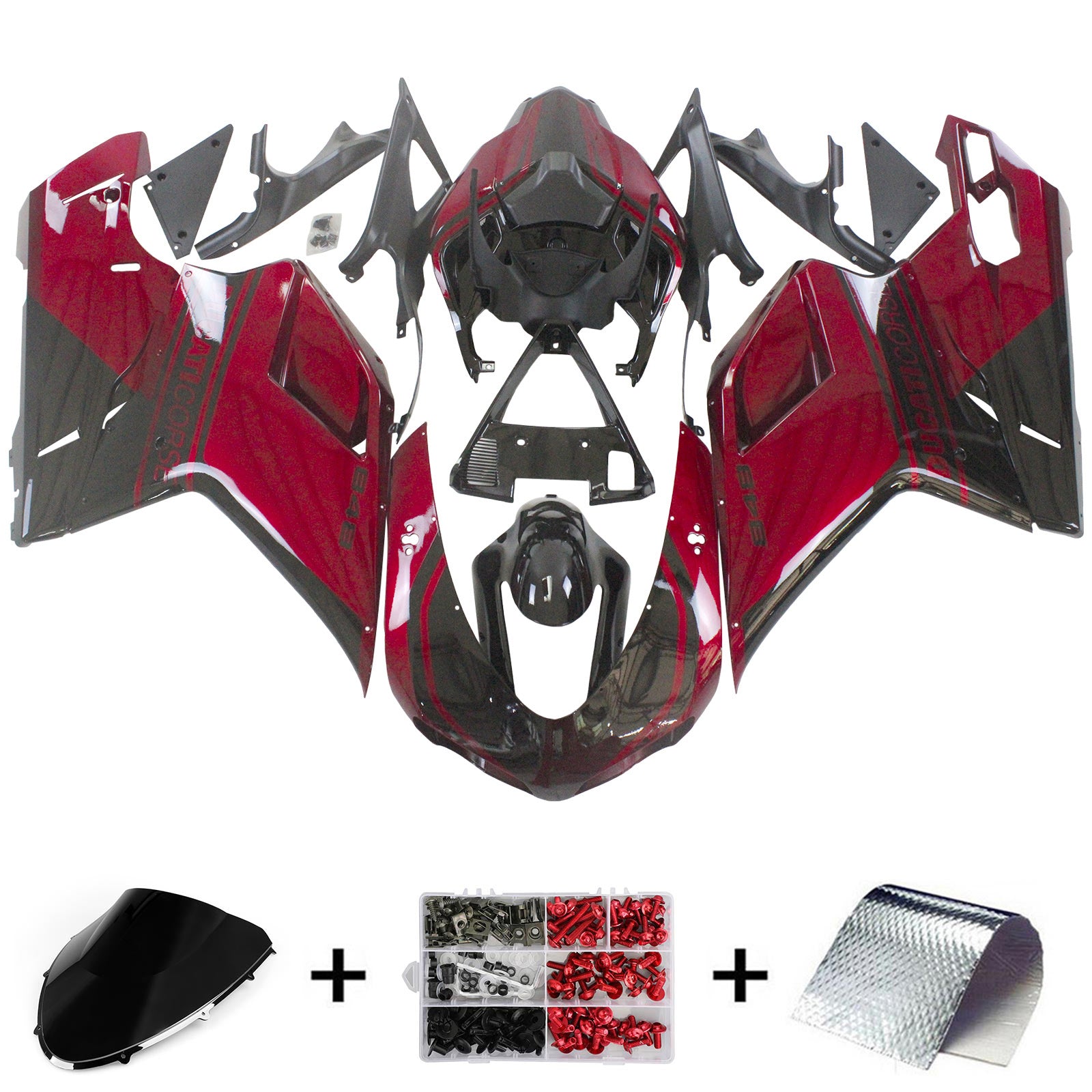 Amotopart Todos los años Ducati 1098 1198 848 Kit de carenado rojo oscuro