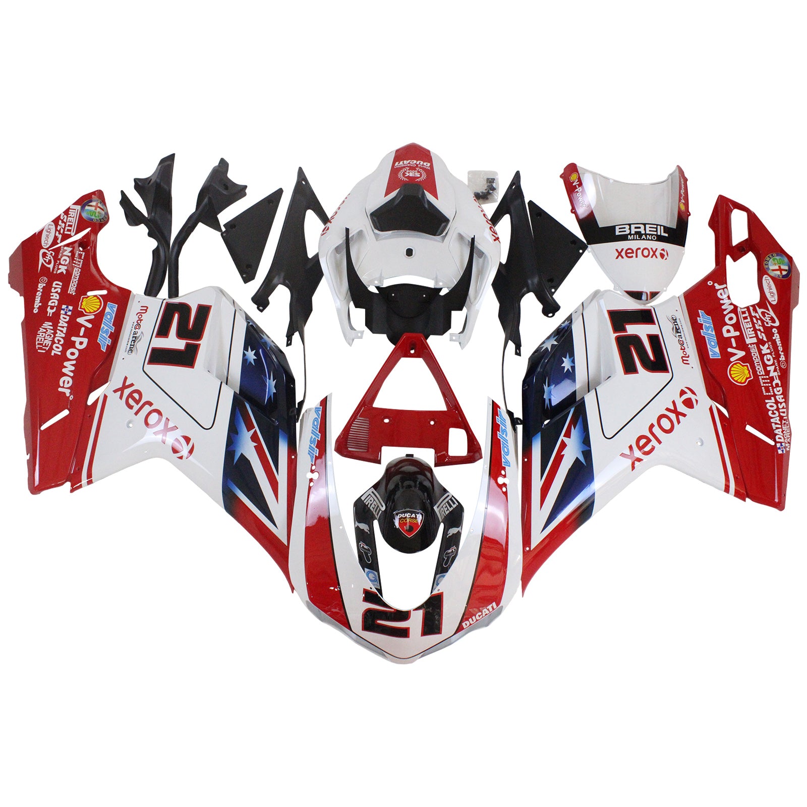 Amotopart Todos los años Ducati 1098 1198 848 Kit de carenado Style7 rojo y blanco