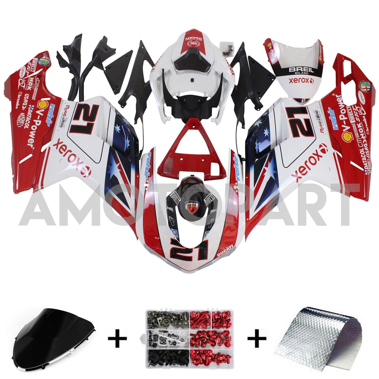 Amotopart All Years Ducati 1098 1198 848 Red&White Style7 Fairing Kit