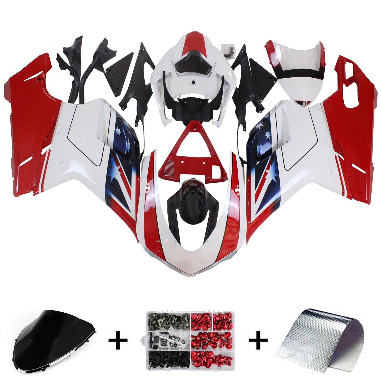 Amotopart All Years Ducati 1098 1198 848 Red & White Style 7 Failing Kit