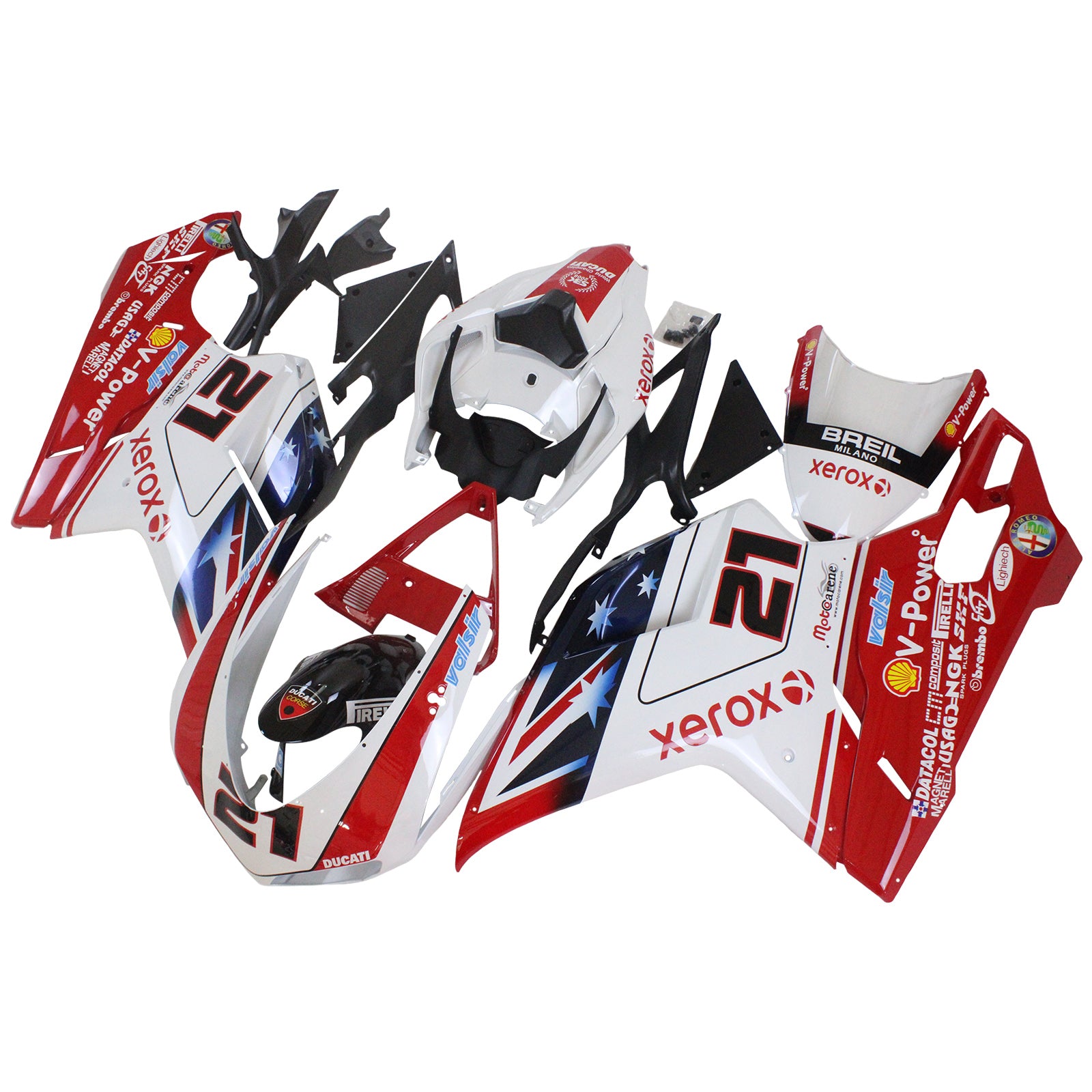 Amotopart 2007-2012 Ducati 1098 1198 848 Kit carena Style7 rosso e bianco