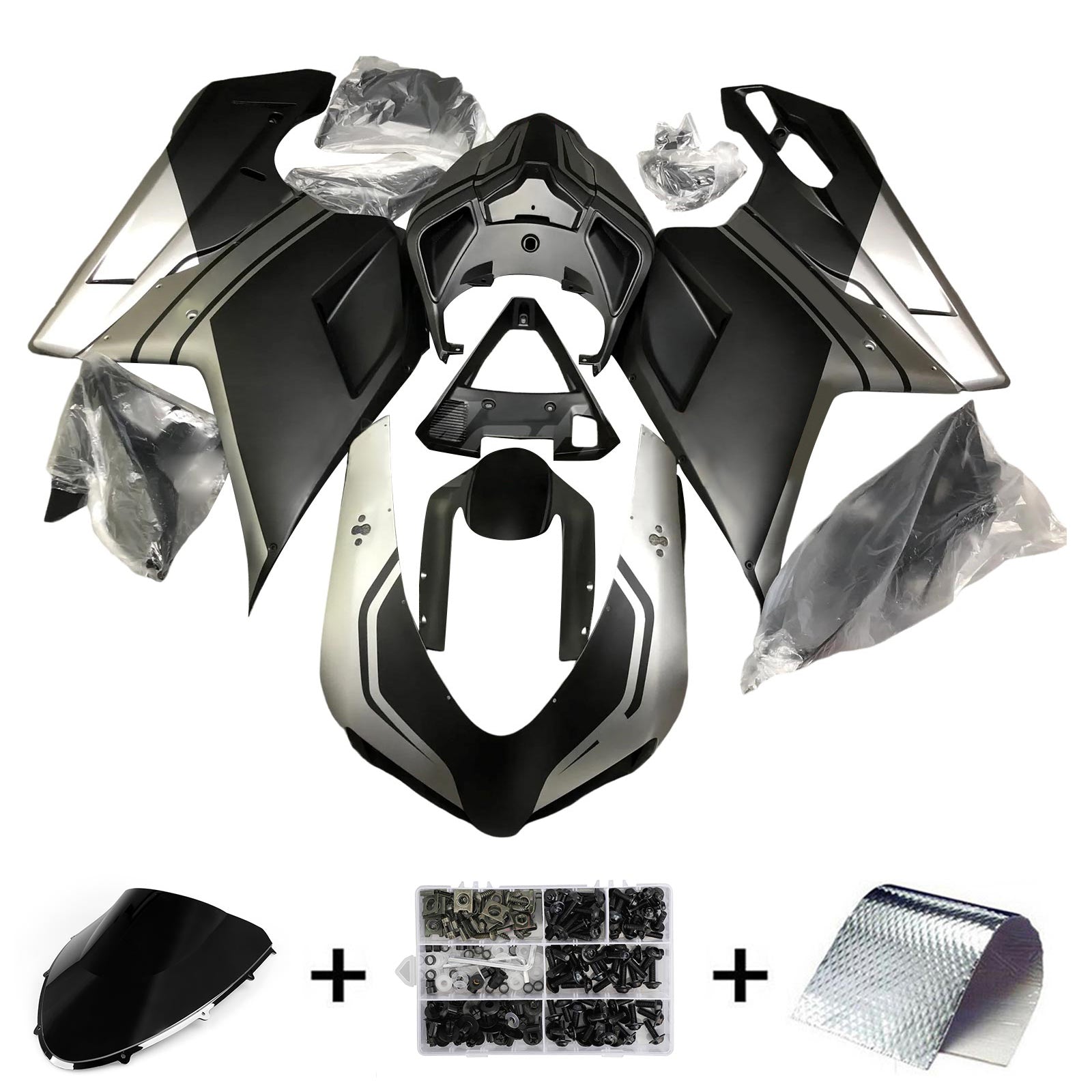 Amotopart alle år Ducati 1098 1198 848 Black & Grey Style1 Fairing Kit