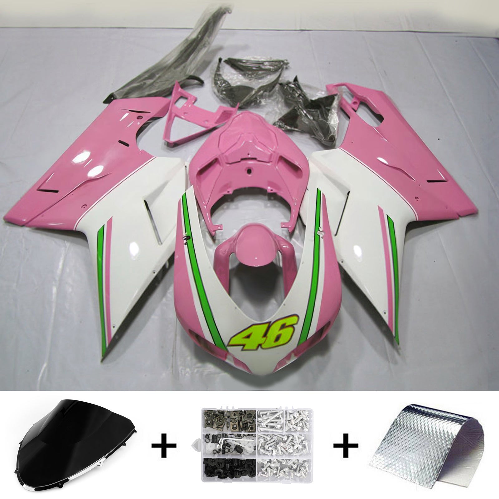 Amotopart All Years Ducati 1098 1198 848 White Pink Fairing Kit