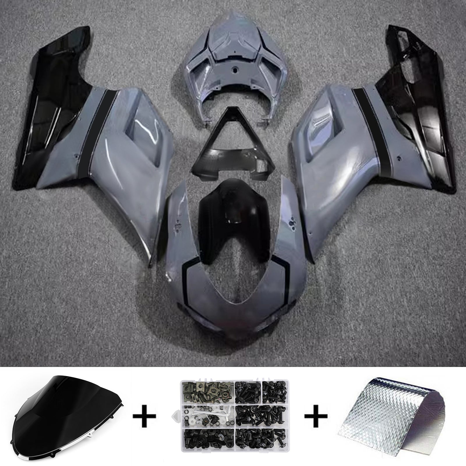Amotopart All Years Ducati 1098/1198/848 Glossy Black Gray Fairing Kit