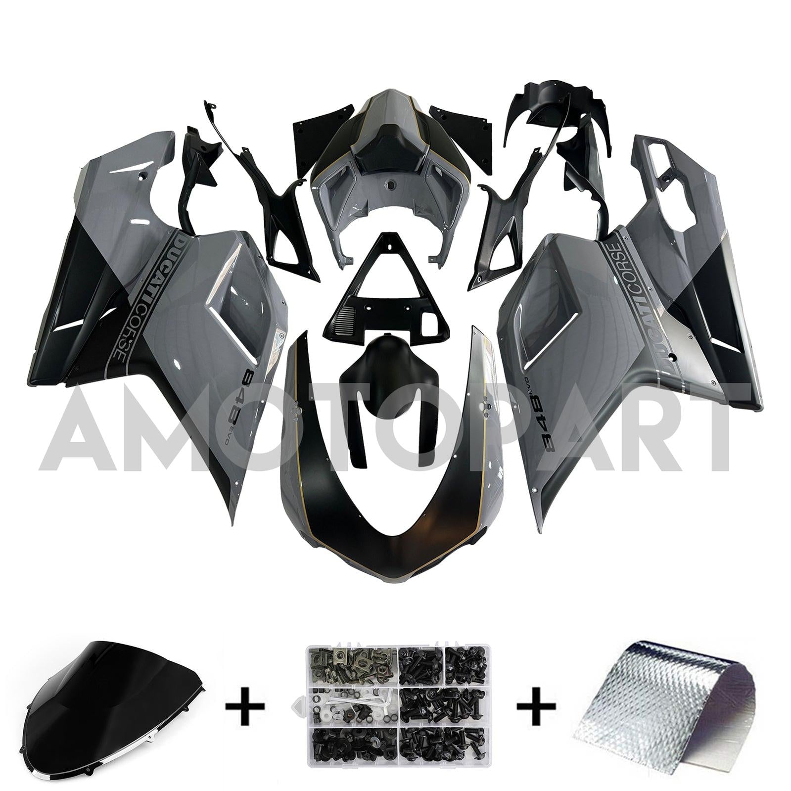 Amotopart All Years Ducati 1098/1198/848 Glossy Gray Black Fairing Kit