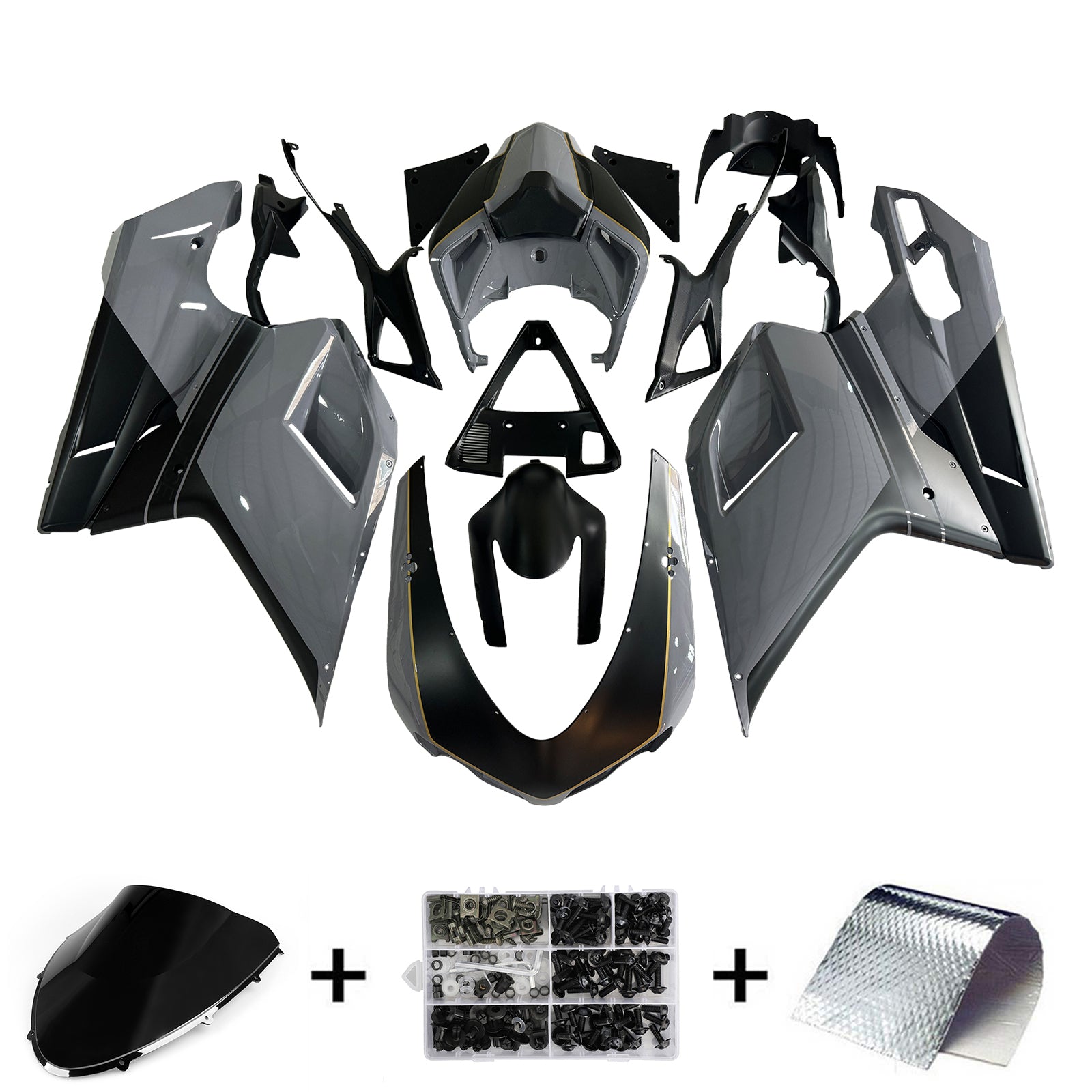 Amotopart 2007-2011 Ducati 1098/1198/848 Glossy Grey Black Fairing Kit