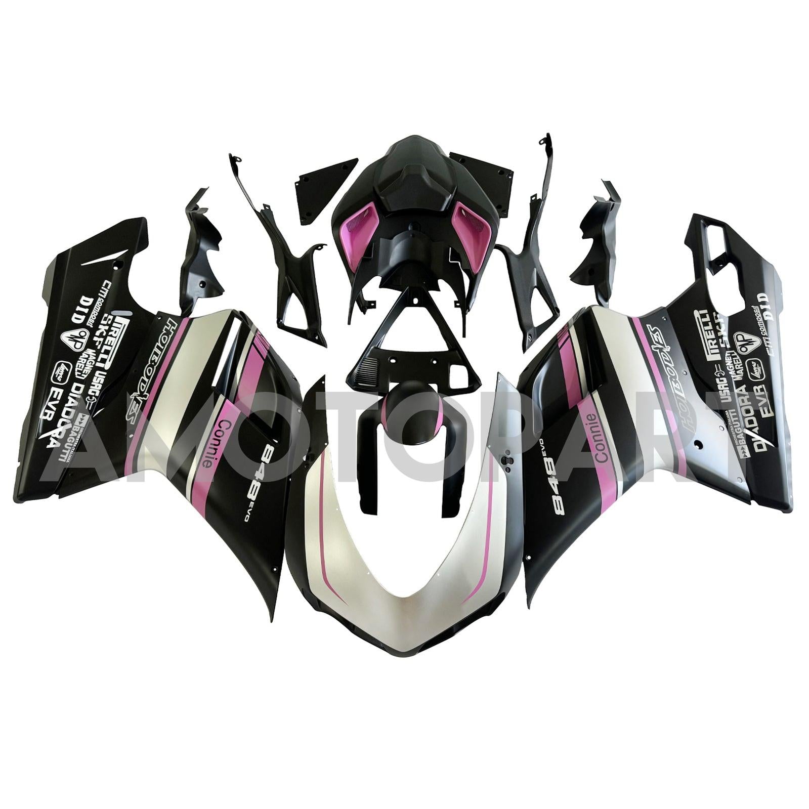 Amotopart All Years Ducati 1098/1198/848 Black Pink Fairing Kit