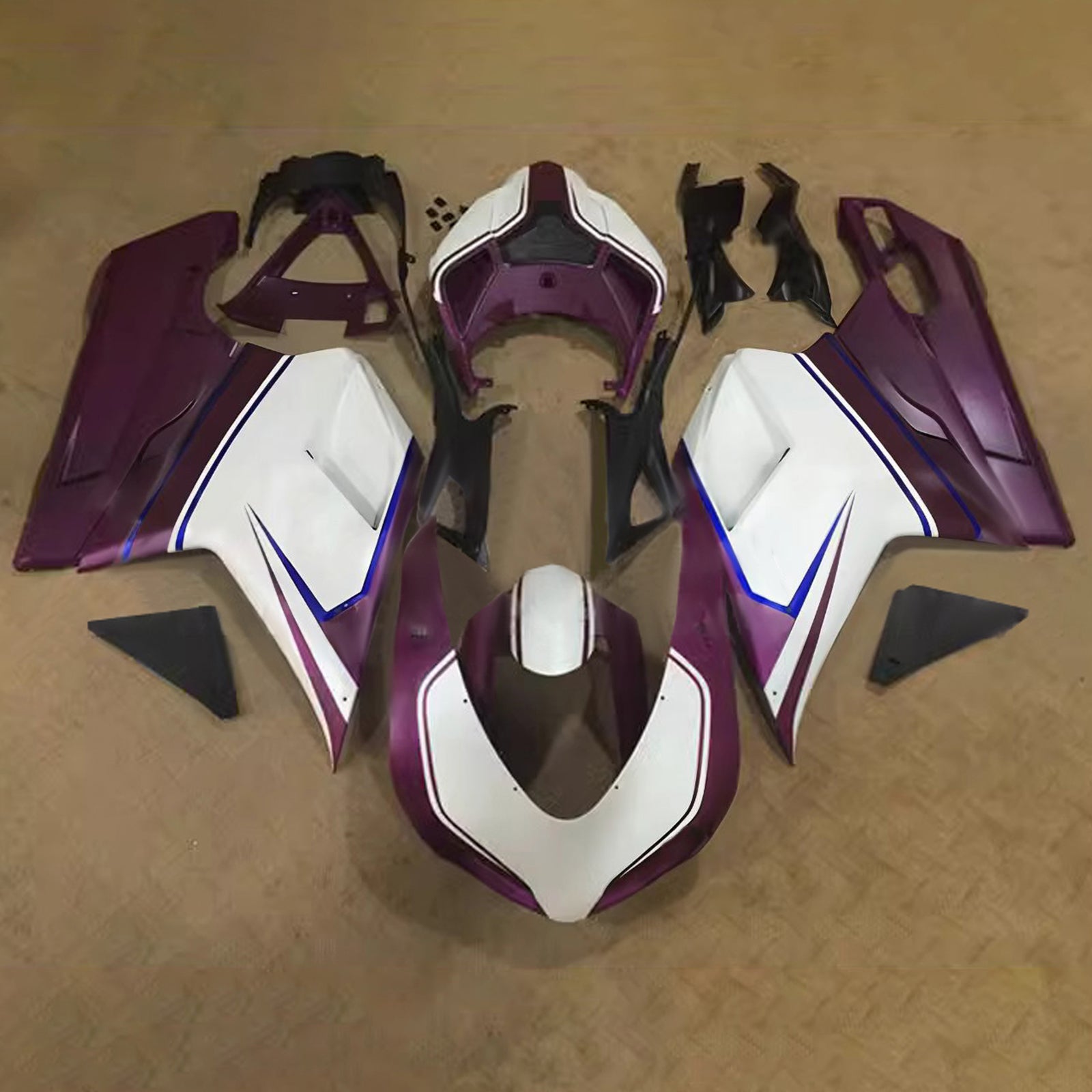 Amotopart All Years Ducati 1098/1198/848 Dark Purple White Fairing Kit
