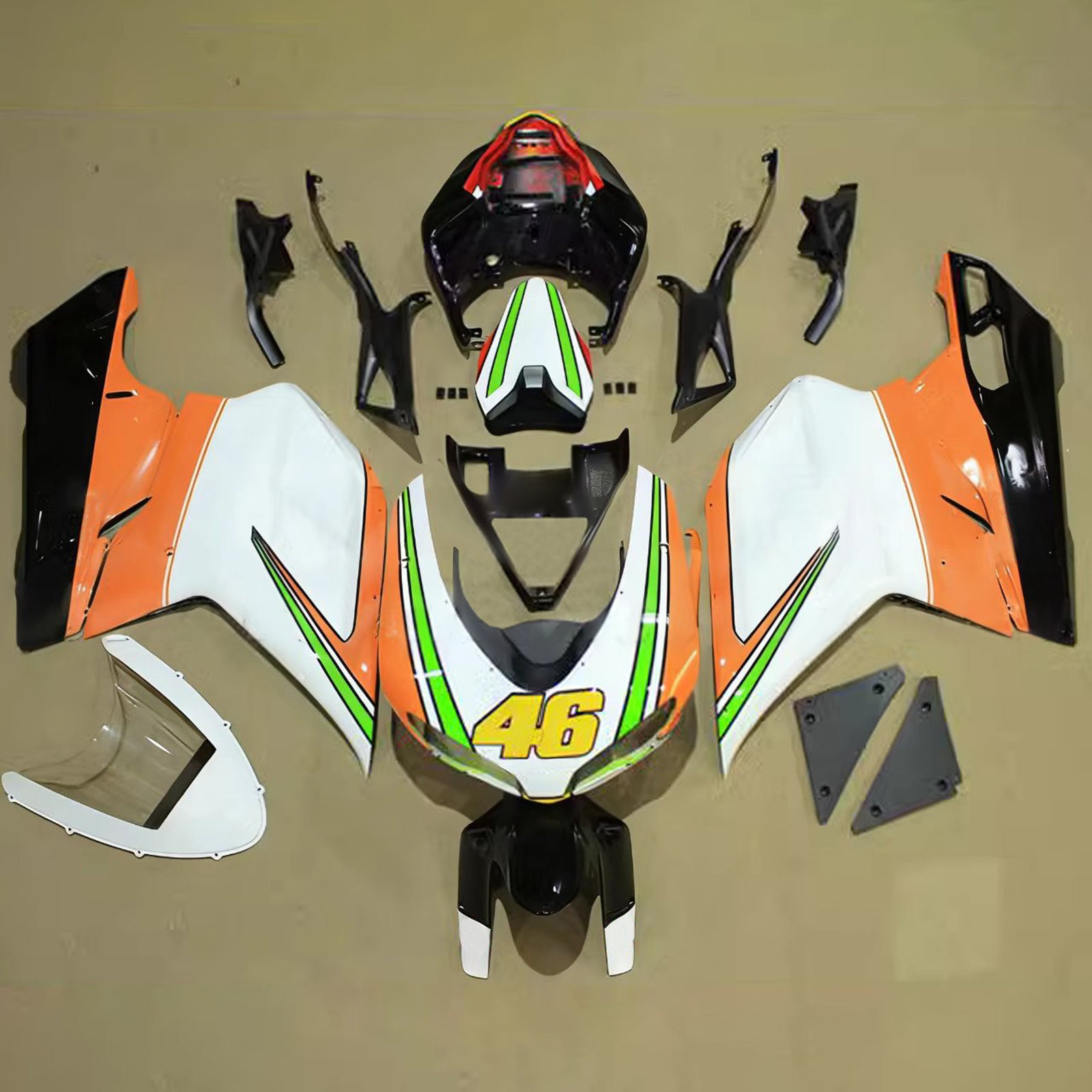 Amotopart All Years Ducati 1098/1198/848 Glossy Black White Orange Fairing Kit