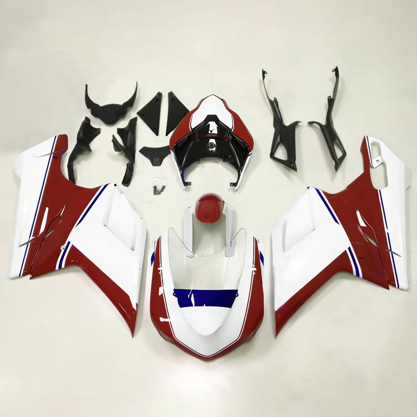Amotopart All Years Ducati 1098/1198/848 Glossy Red White Fairing Kit