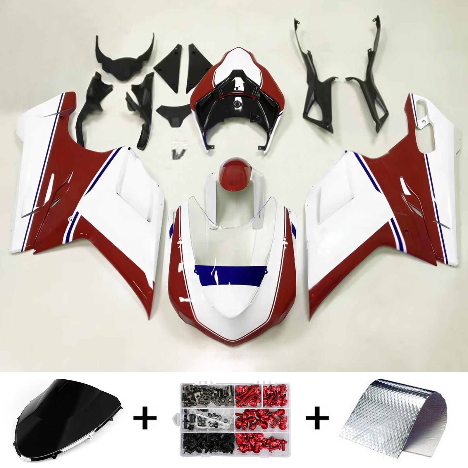 Amotopart All Years Ducati 1098/1198/848 Glossy Red White Fairing Kit