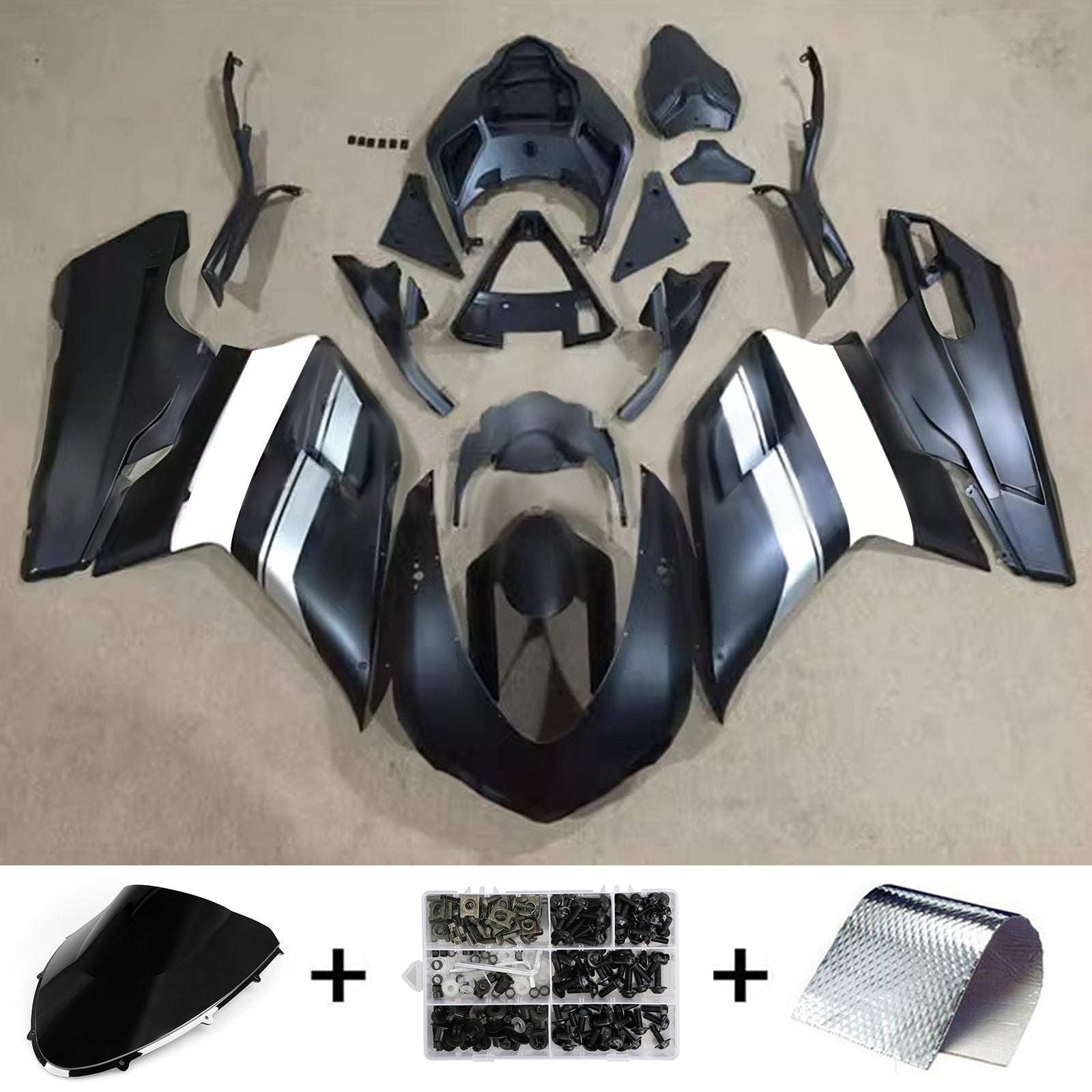 Amotopart All Years Ducati 1098/1198/848 Matte Black White Fairing Kit