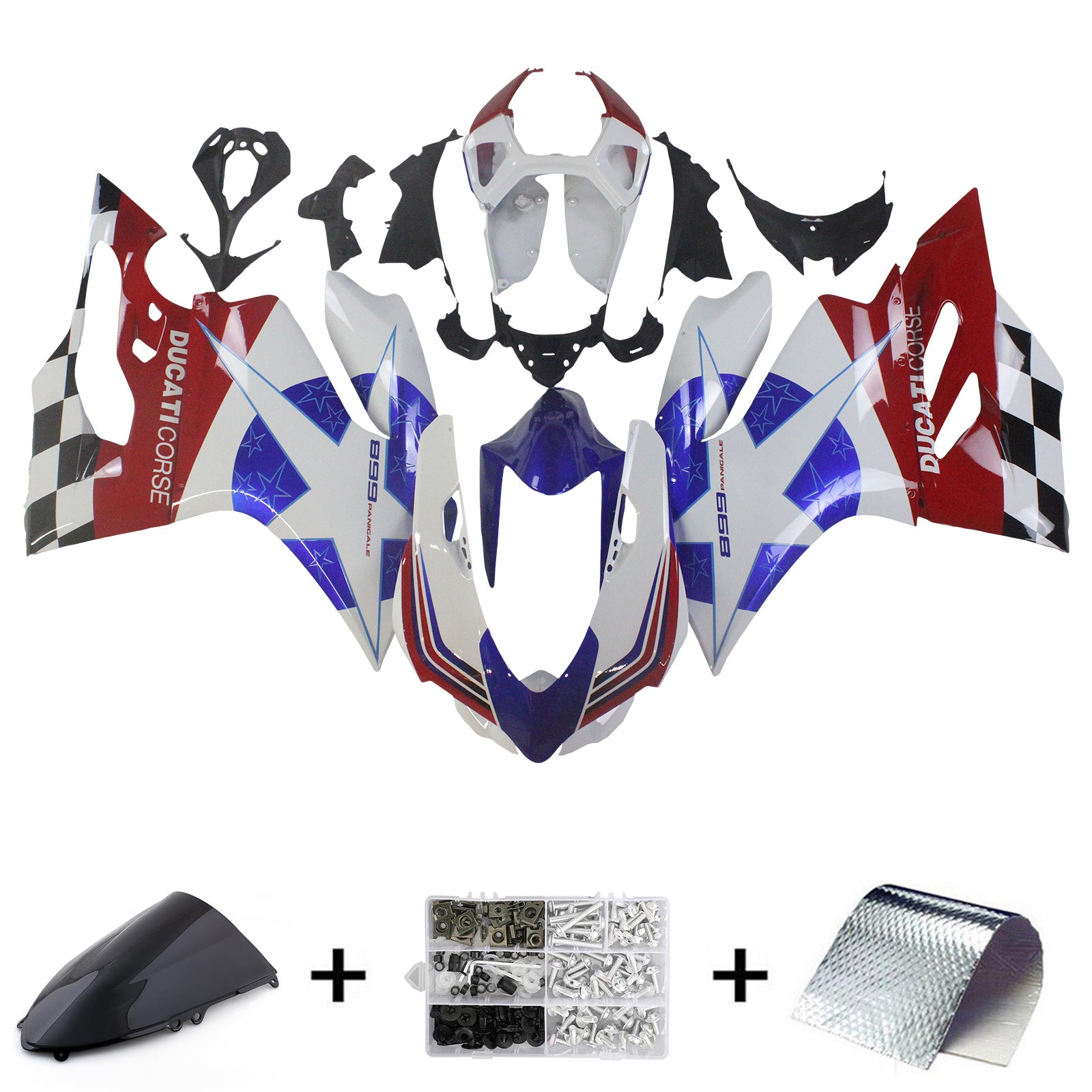 Amotopart 2012-2015 Ducati 1199 899 Kit de carénage bleu et rouge Style2